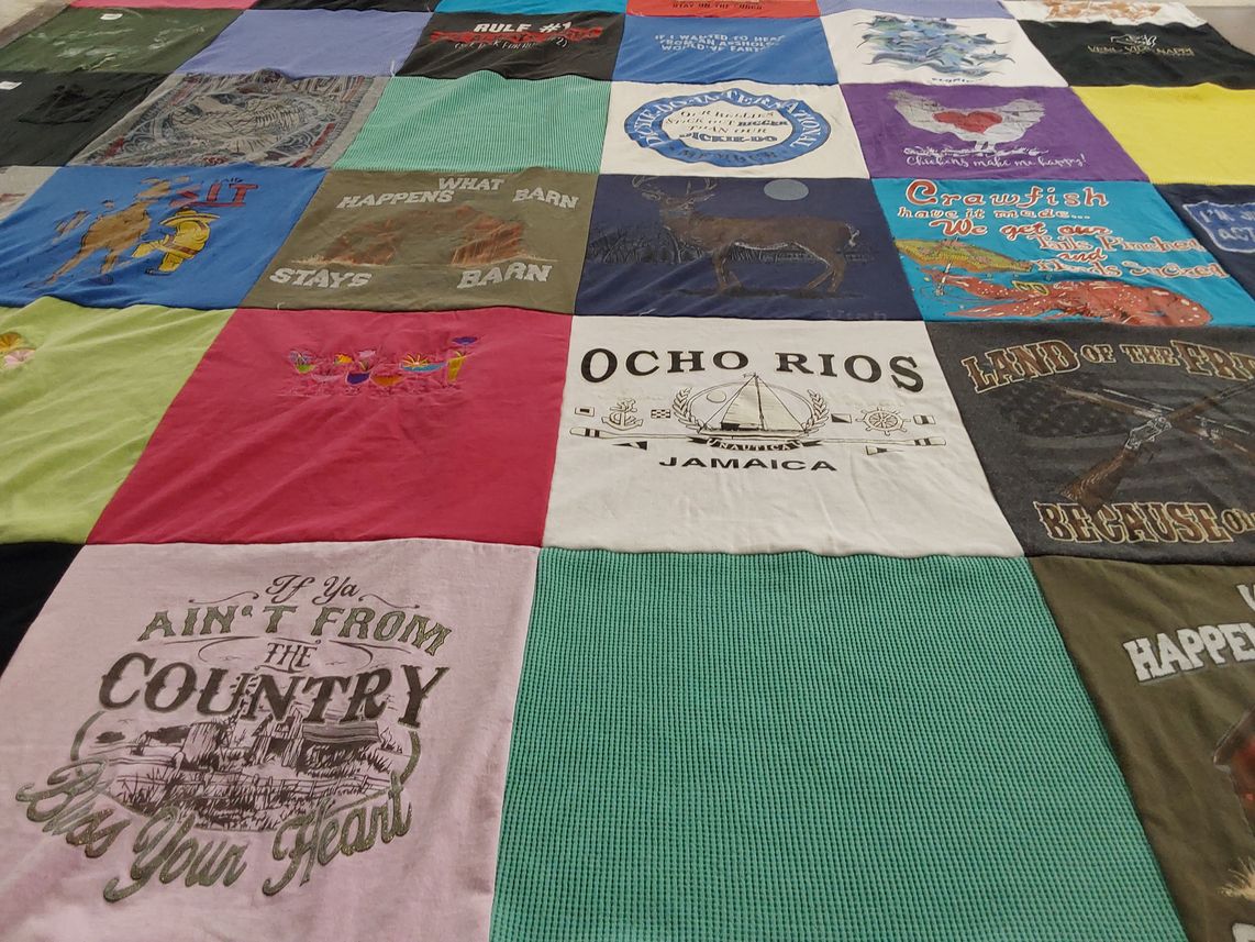 T-shirt quilt with country living, travel themes by Juanita from UT