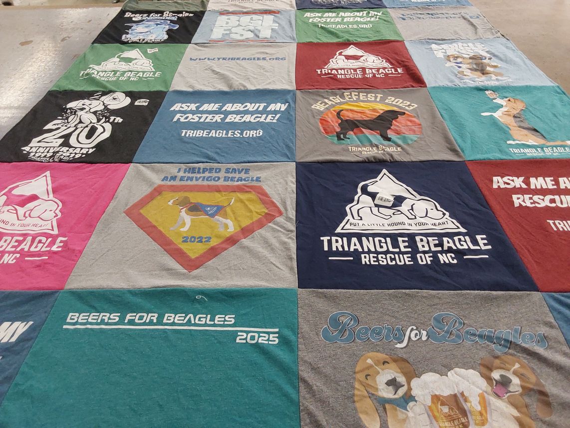 T-shirt quilt with animal rescue, dog adoption themes by Tracey from NC