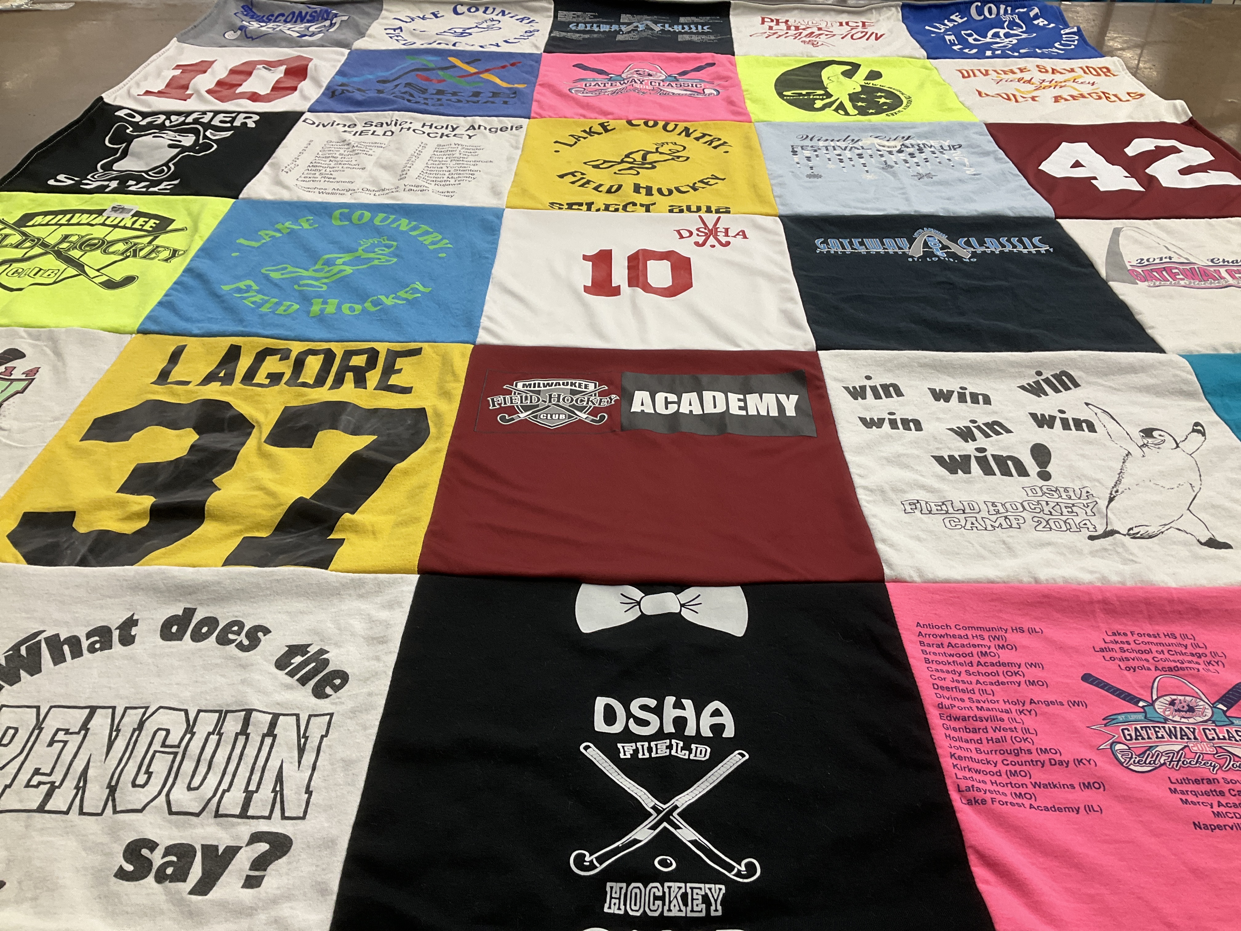T-shirt quilt from divine savior holy angels academy, lake country field hockey by Kelly from WI