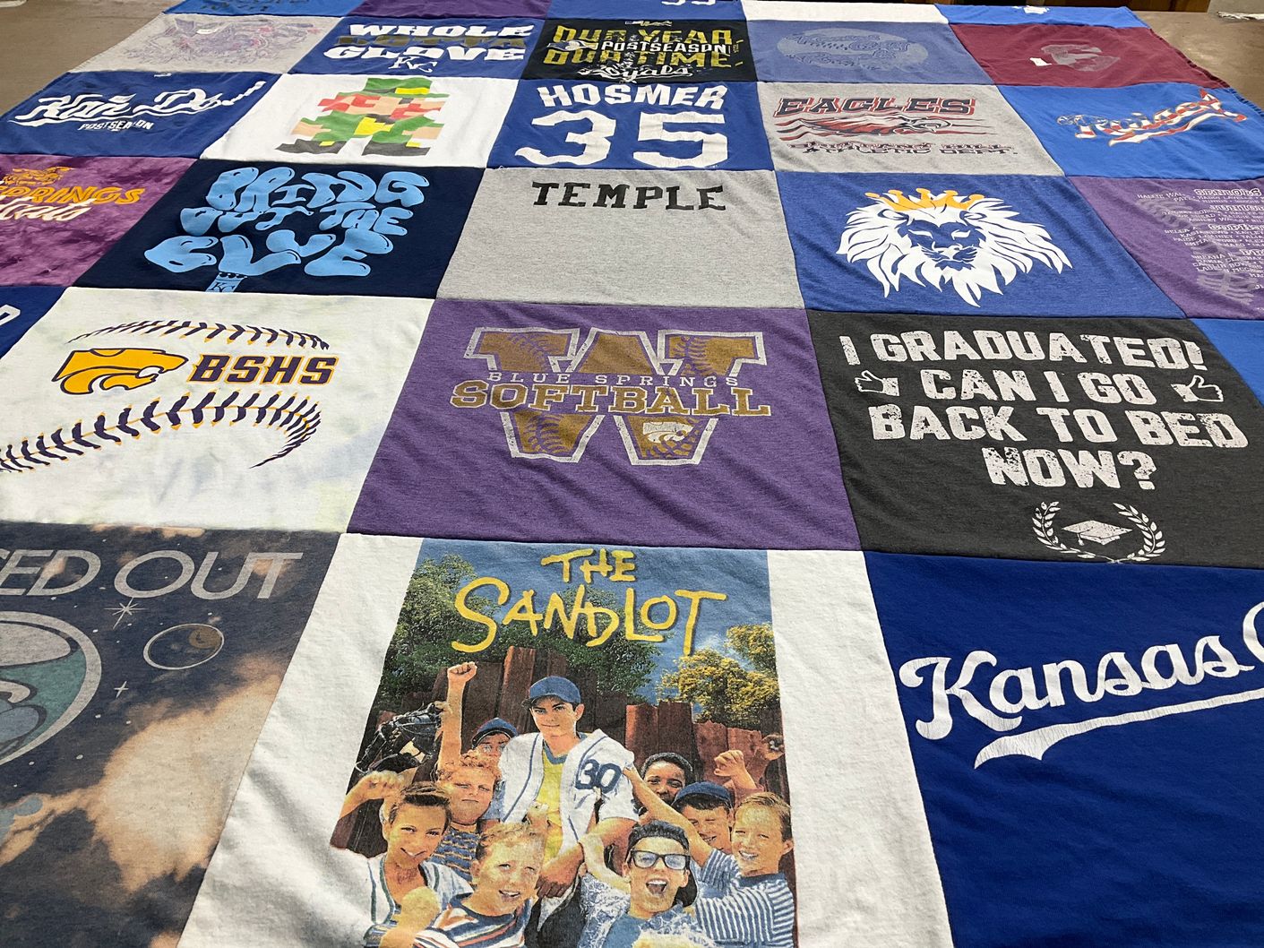 T-shirt quilt featuring blue springs softball by Andrea from MO