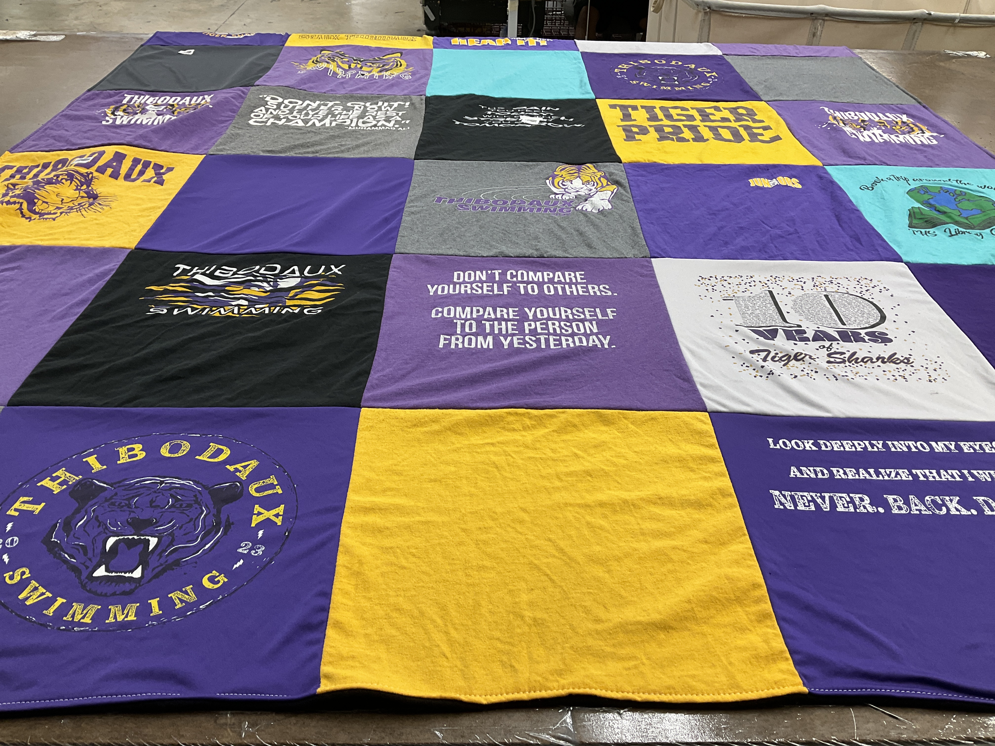 T-shirt quilt featuring thibodaux swimming by Celeste from LA