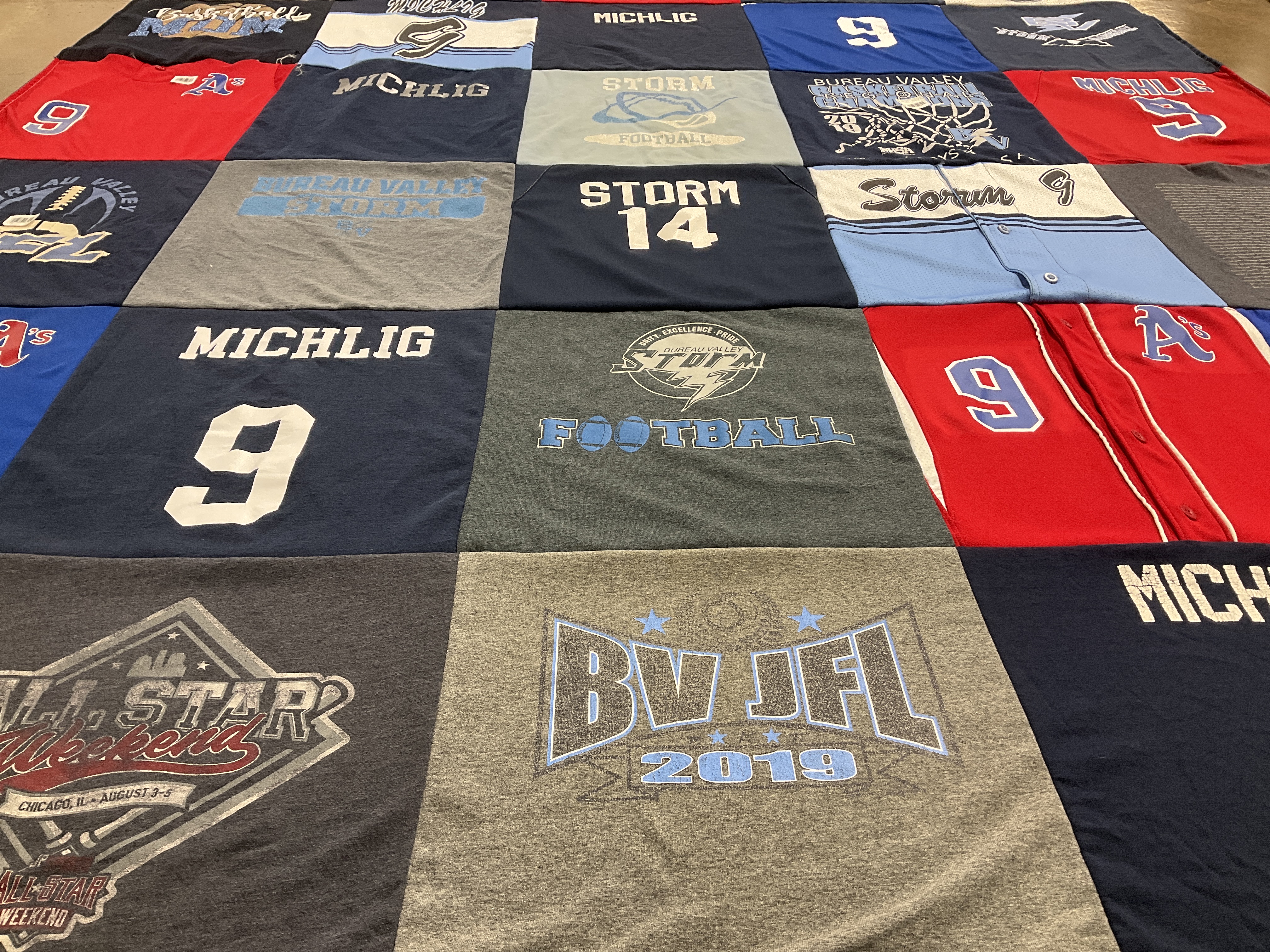 T-shirt quilt with sports, football themes by Wendy from IL