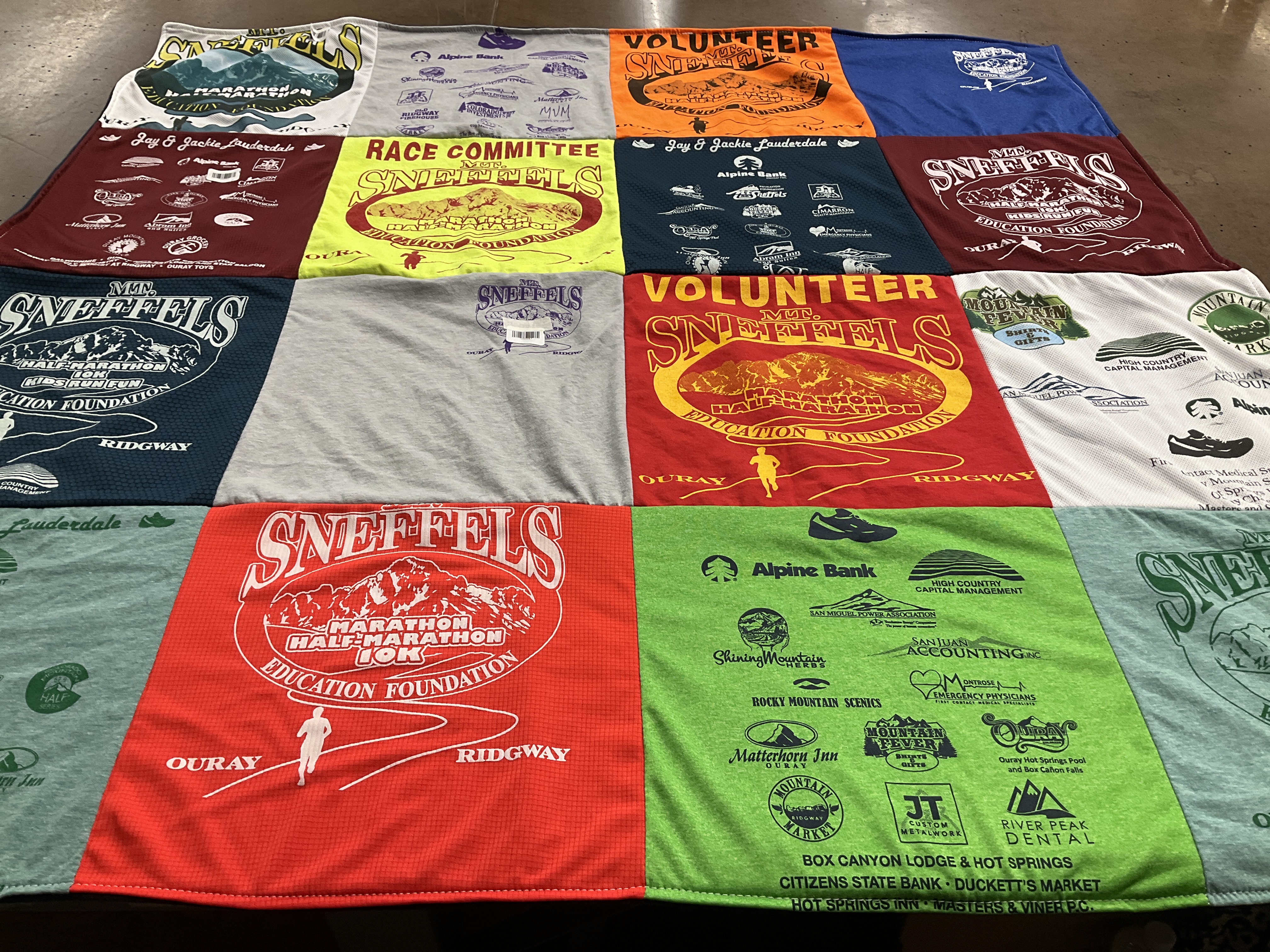 T-shirt quilt with running, marathons themes by Lori from CO