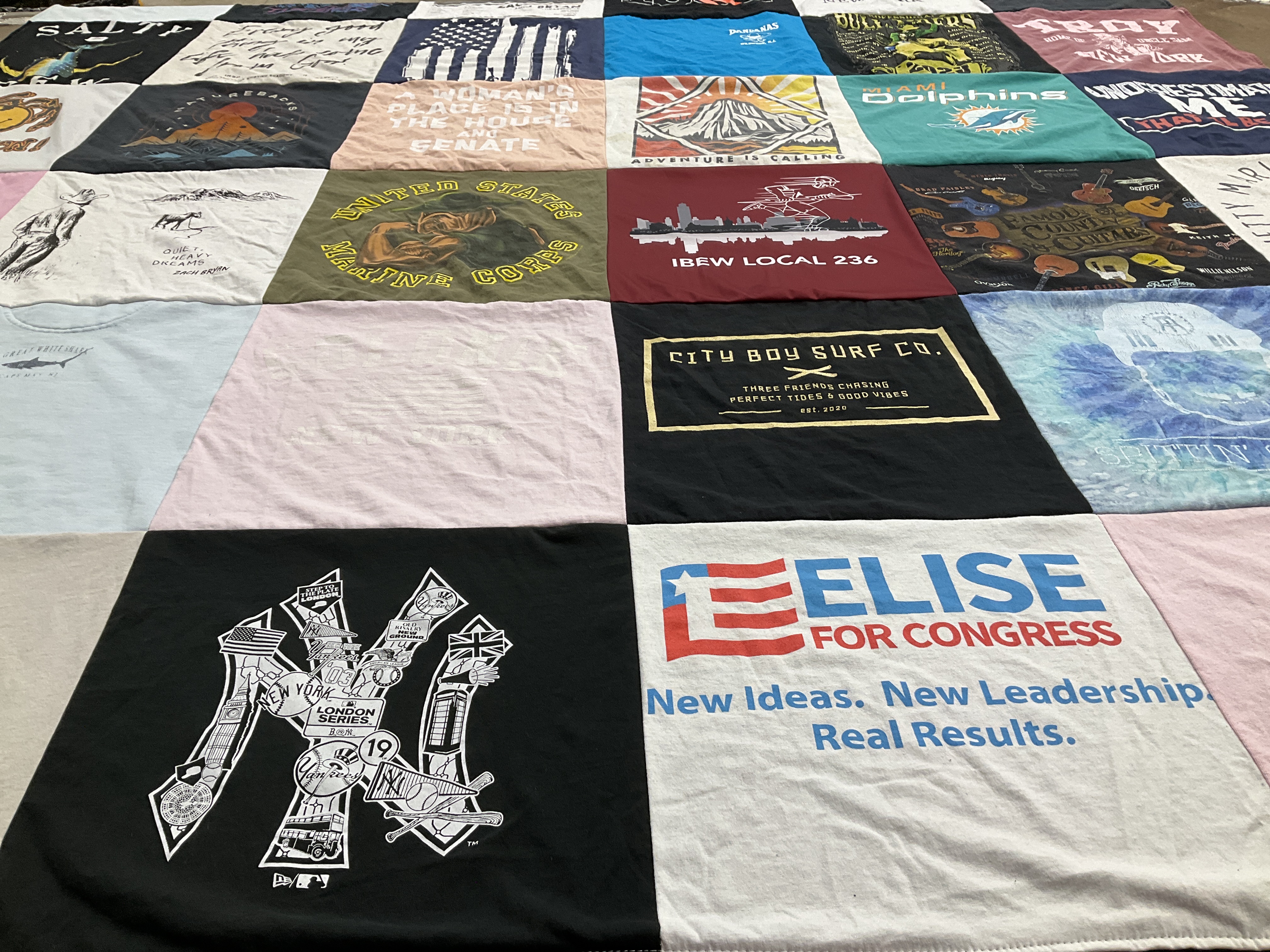 Custom Project Repat t-shirt quilt with new york yankees team logos.
