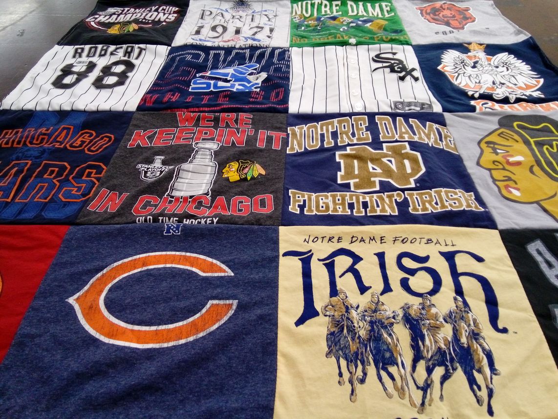T-shirt quilt featuring chicago bears, chicago blackhawks by April from IN