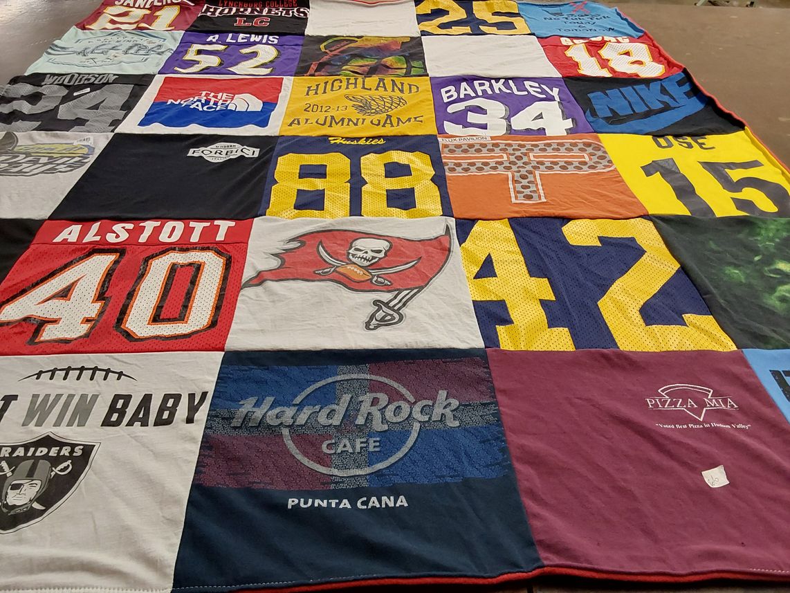 T-shirt quilt featuring tampa bay buccaneers, oakland raiders by Stephanie from NV