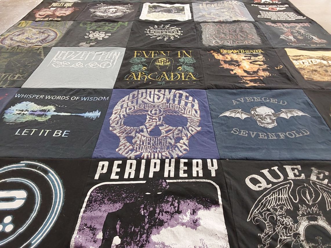 T-shirt quilt with music, rock themes by Kim from NY