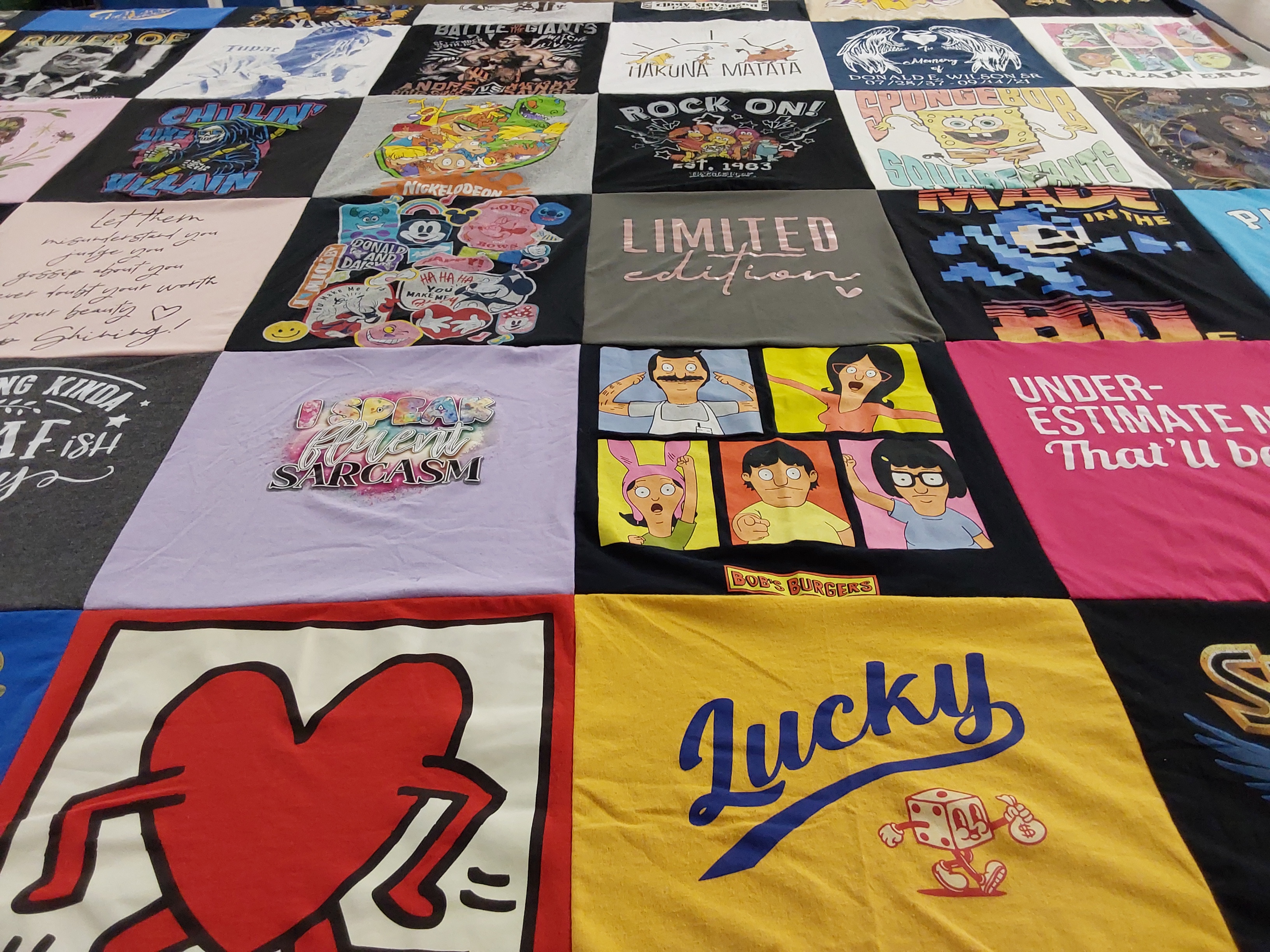 T-shirt quilt with disney, animated shows themes by LaToya from DE