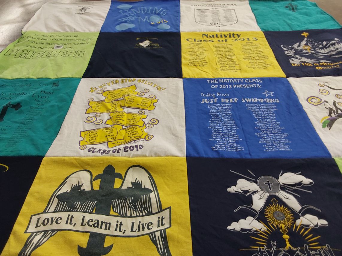 T-shirt quilt from nativity school by Pamela from MO