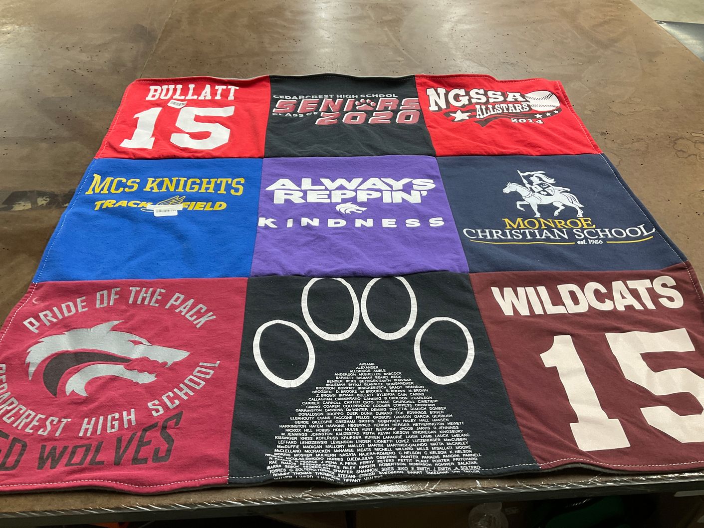 T-shirt quilt featuring crescents wildcats by Angelina from WA