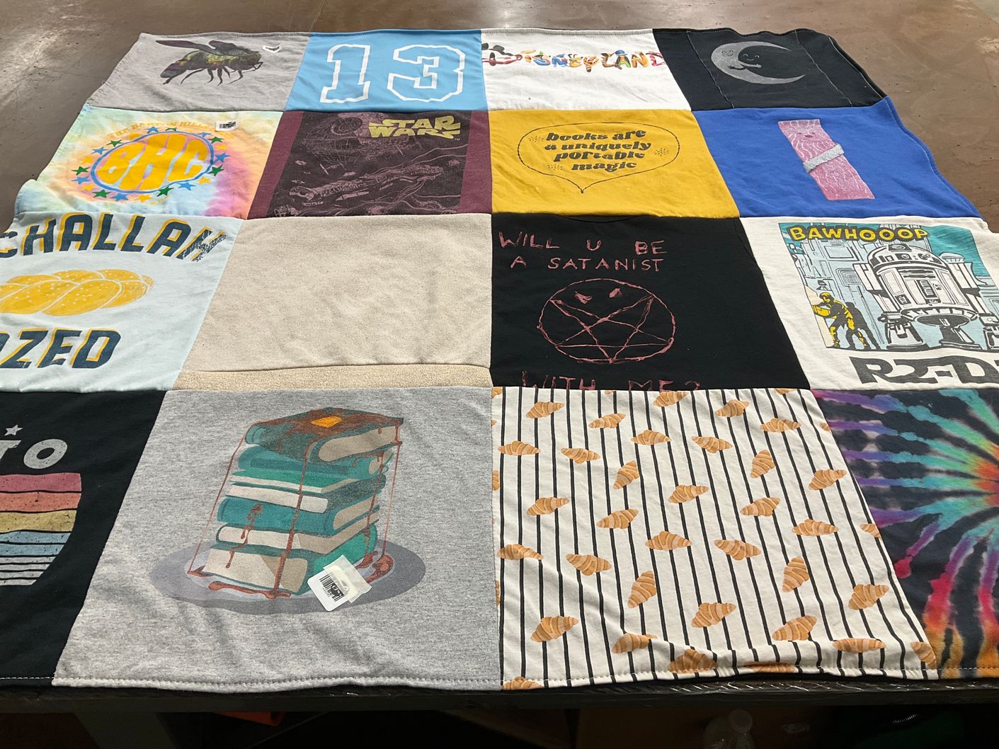 T-shirt quilt with reading, star wars themes by Kristen from TX