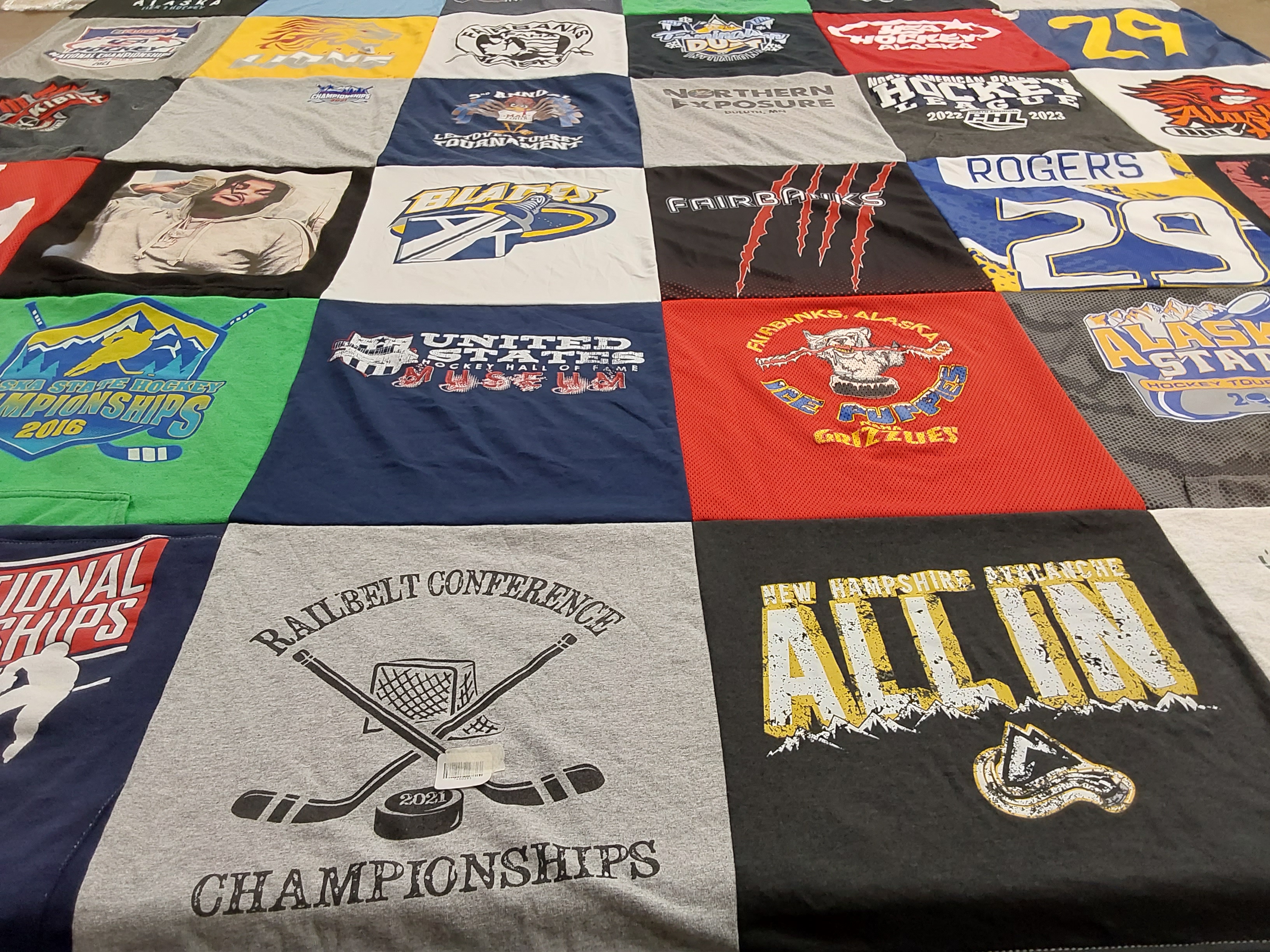 T-shirt quilt featuring united states hockey team, new hampshire avalanche by Heather from AK
