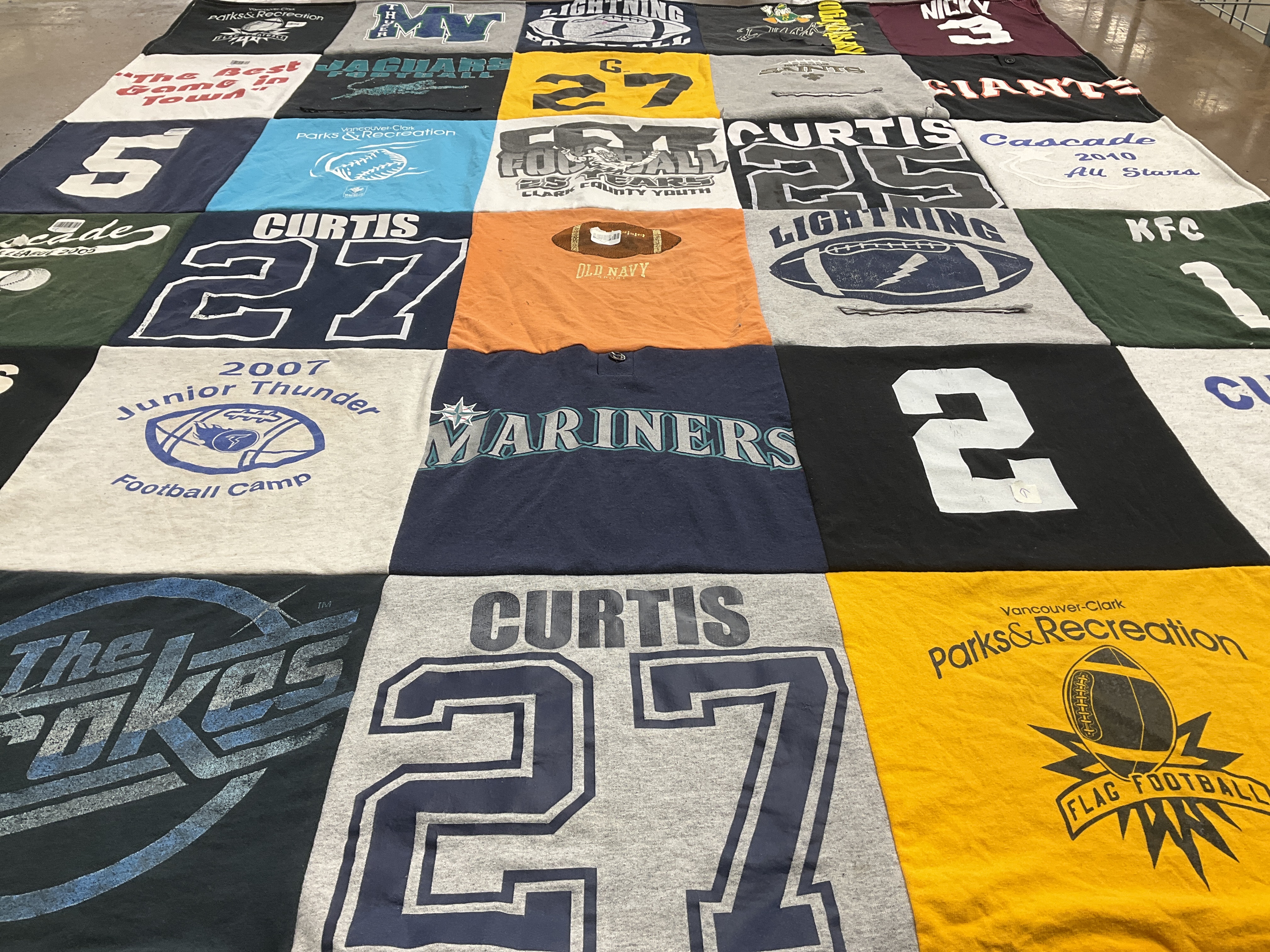 T-shirt quilt featuring curtis high school, cascade college by Vicki from WA
