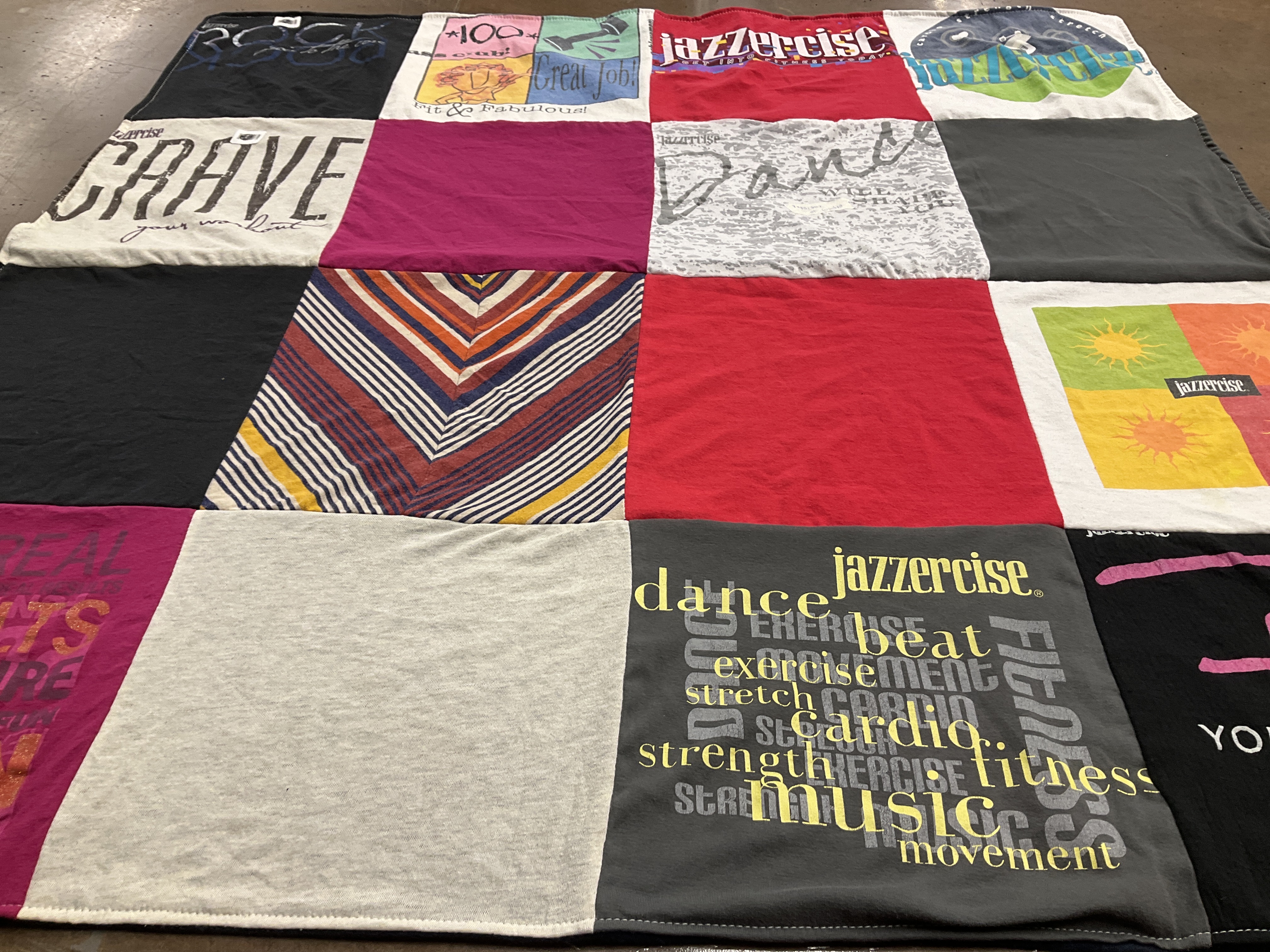 T-shirt quilt with fitness, dance themes by Rose from CA