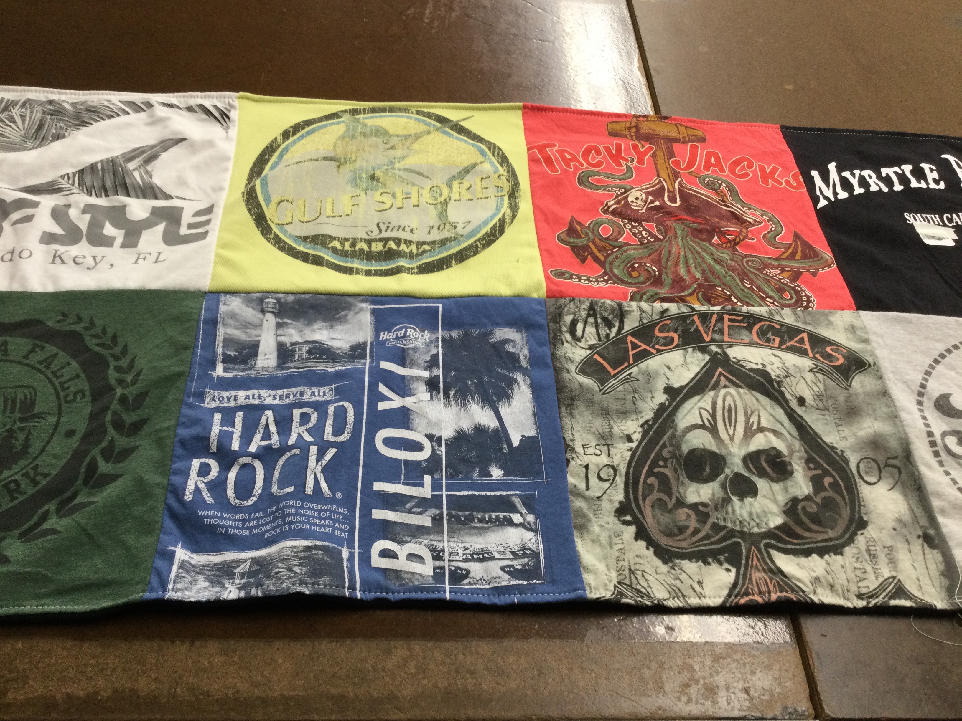 T-shirt quilt with beach, travel themes by Kaitlin from KY