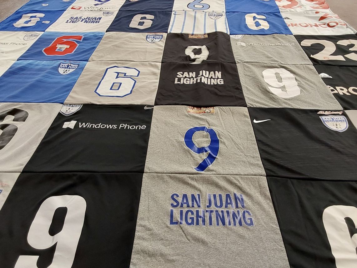 T-shirt quilt with soccer themes by Ross from CA