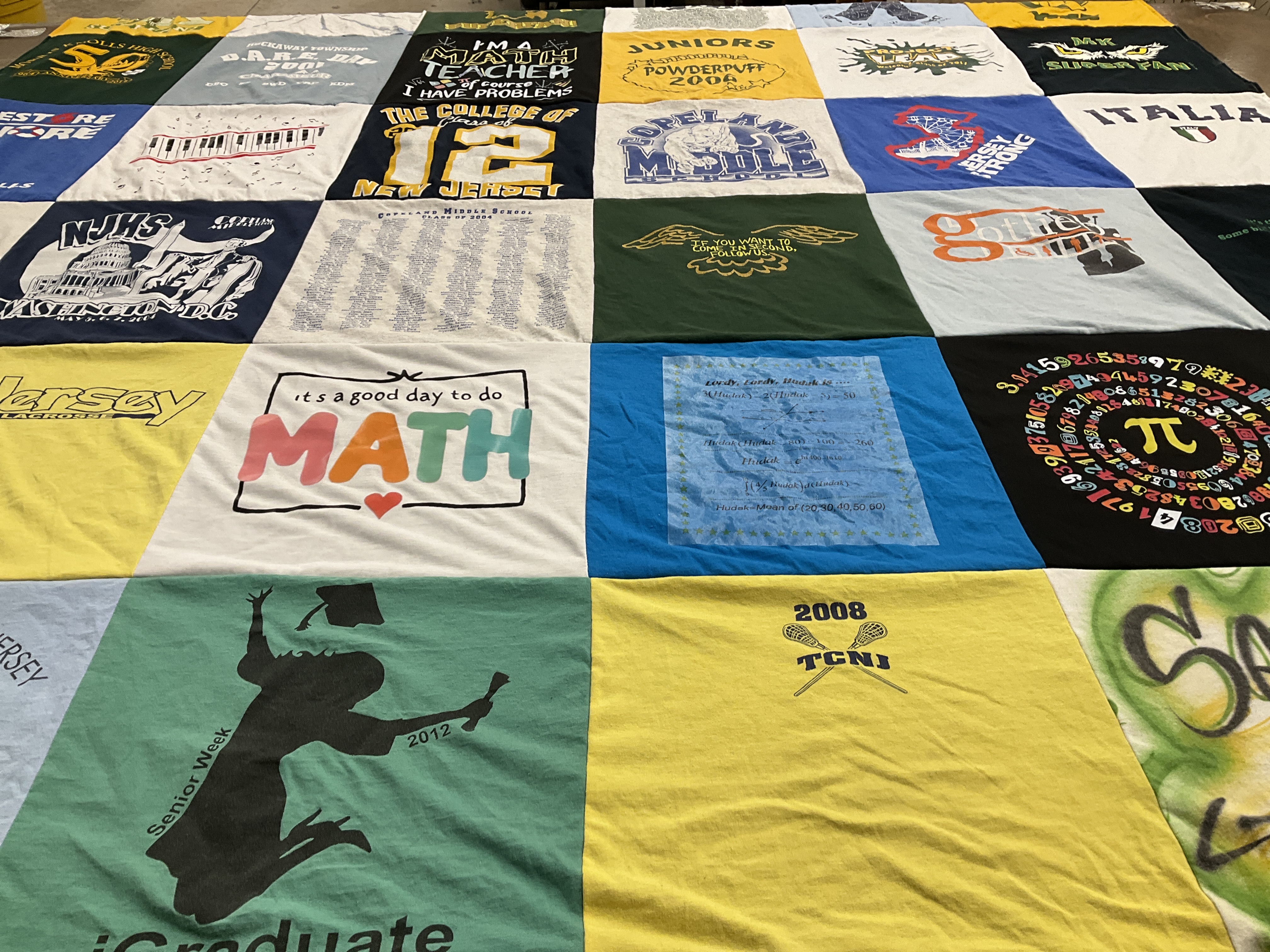 Custom Project Repat t-shirt quilt featuring shirts from the college of new jersey, the college of new jersey.