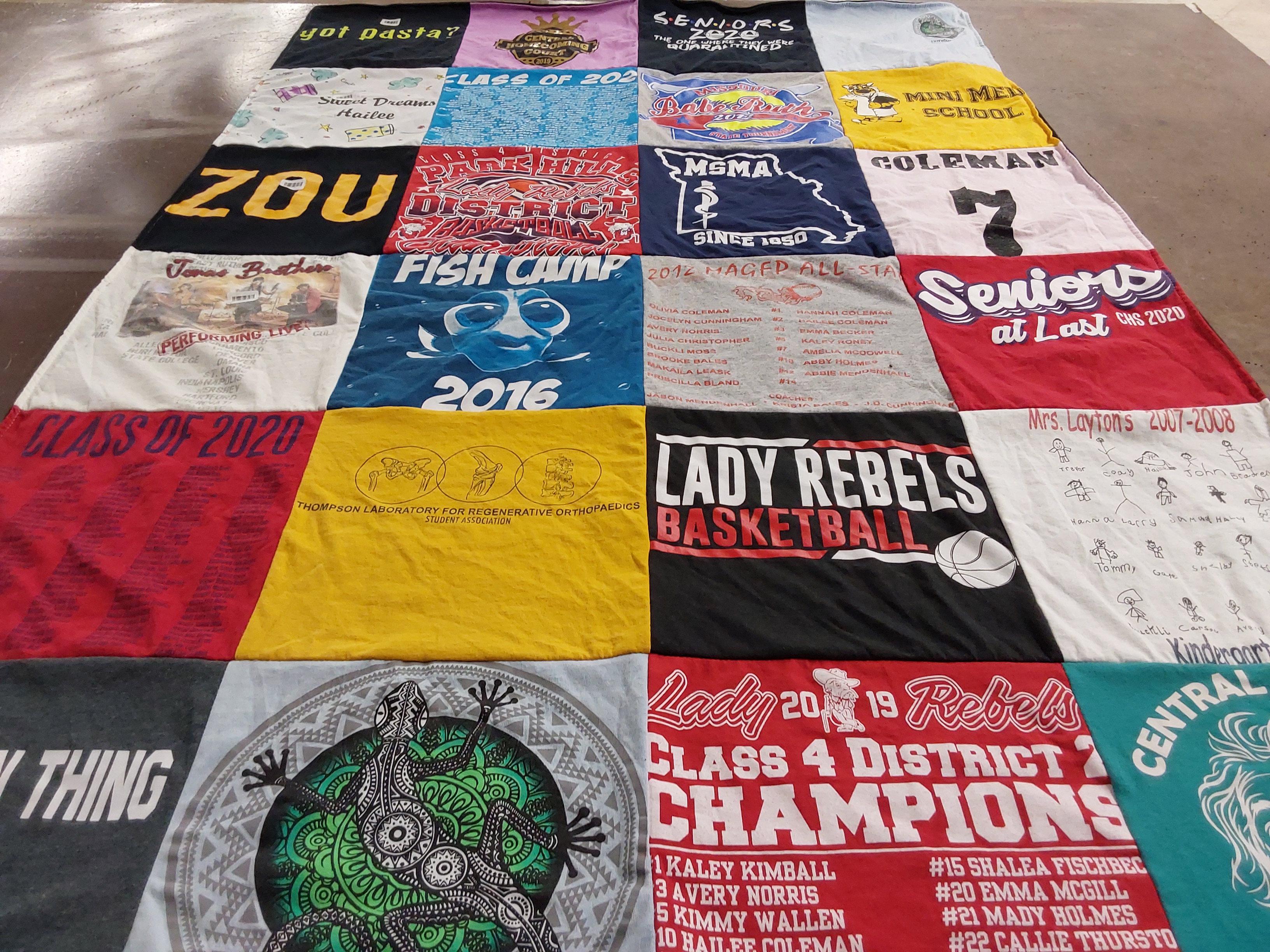 Custom Project Repat t-shirt quilt featuring shirts from mini medical school, msma.