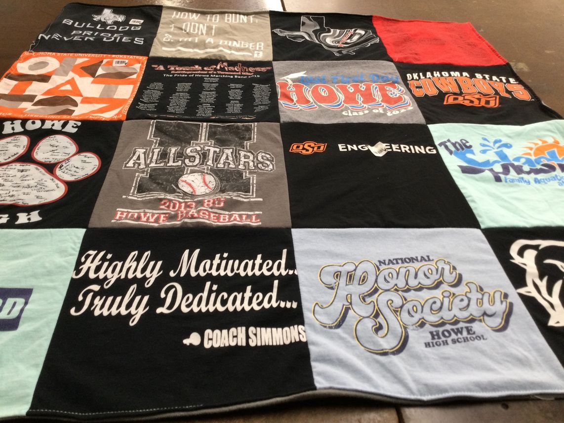 T-shirt quilt featuring howe marching band, oklahoma state cowboys by Jodi from TX