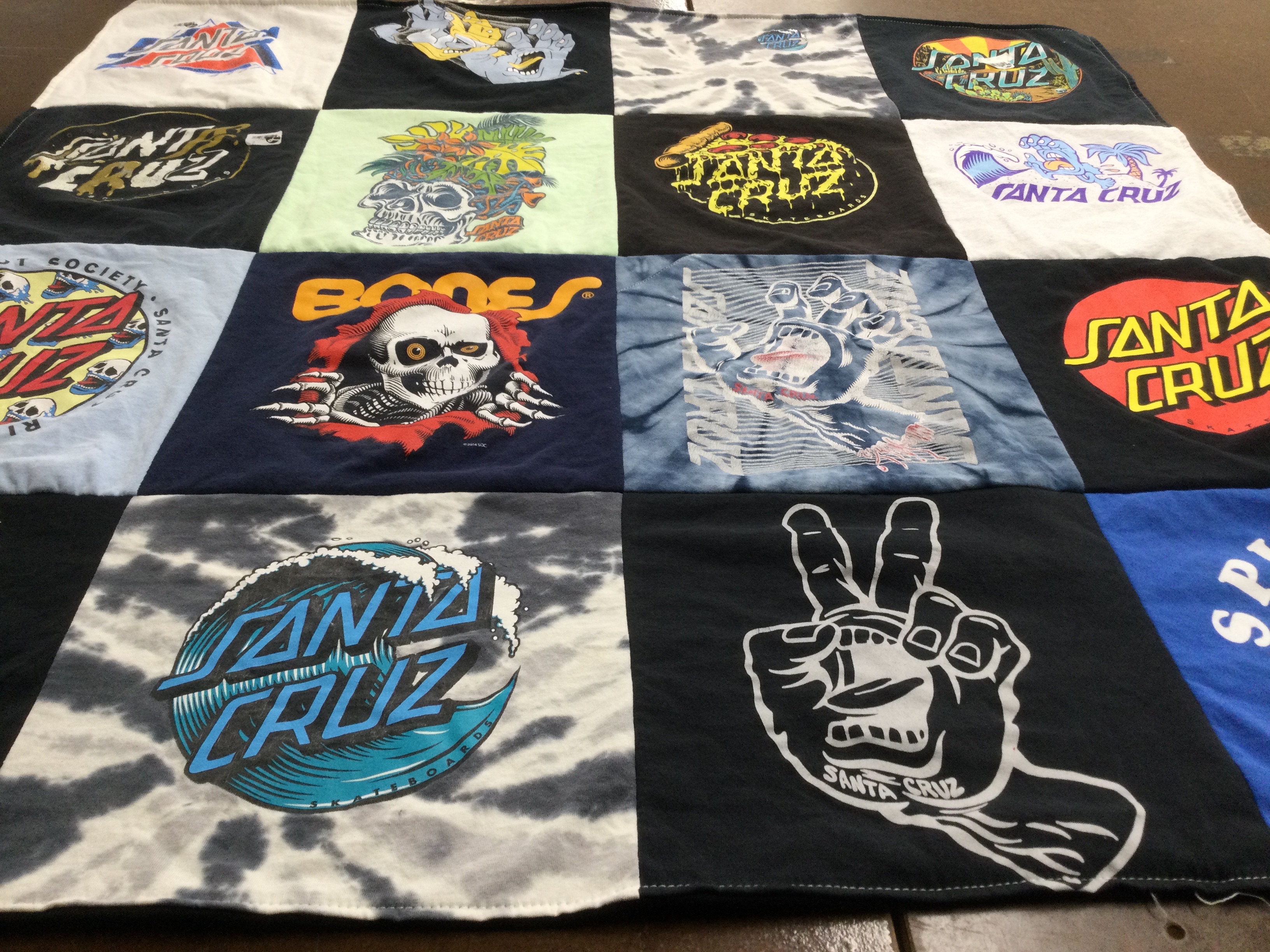 T-shirt quilt with skateboarding themes by Lauren from OR
