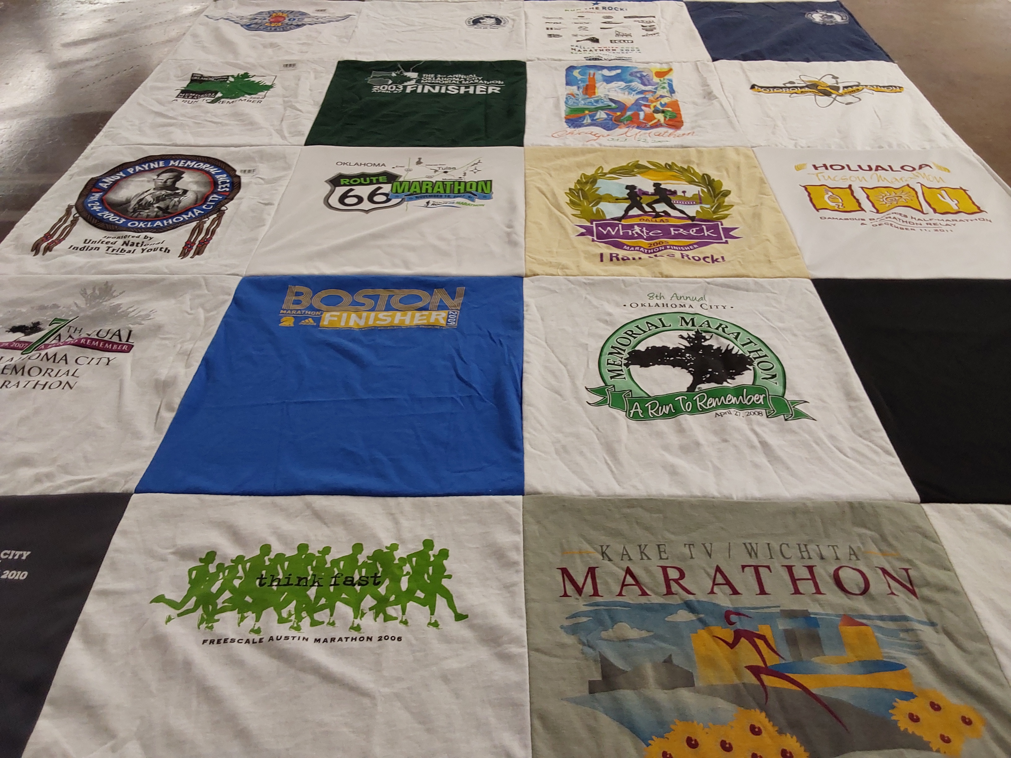 T-shirt quilt with running, marathons themes by Donna from OK