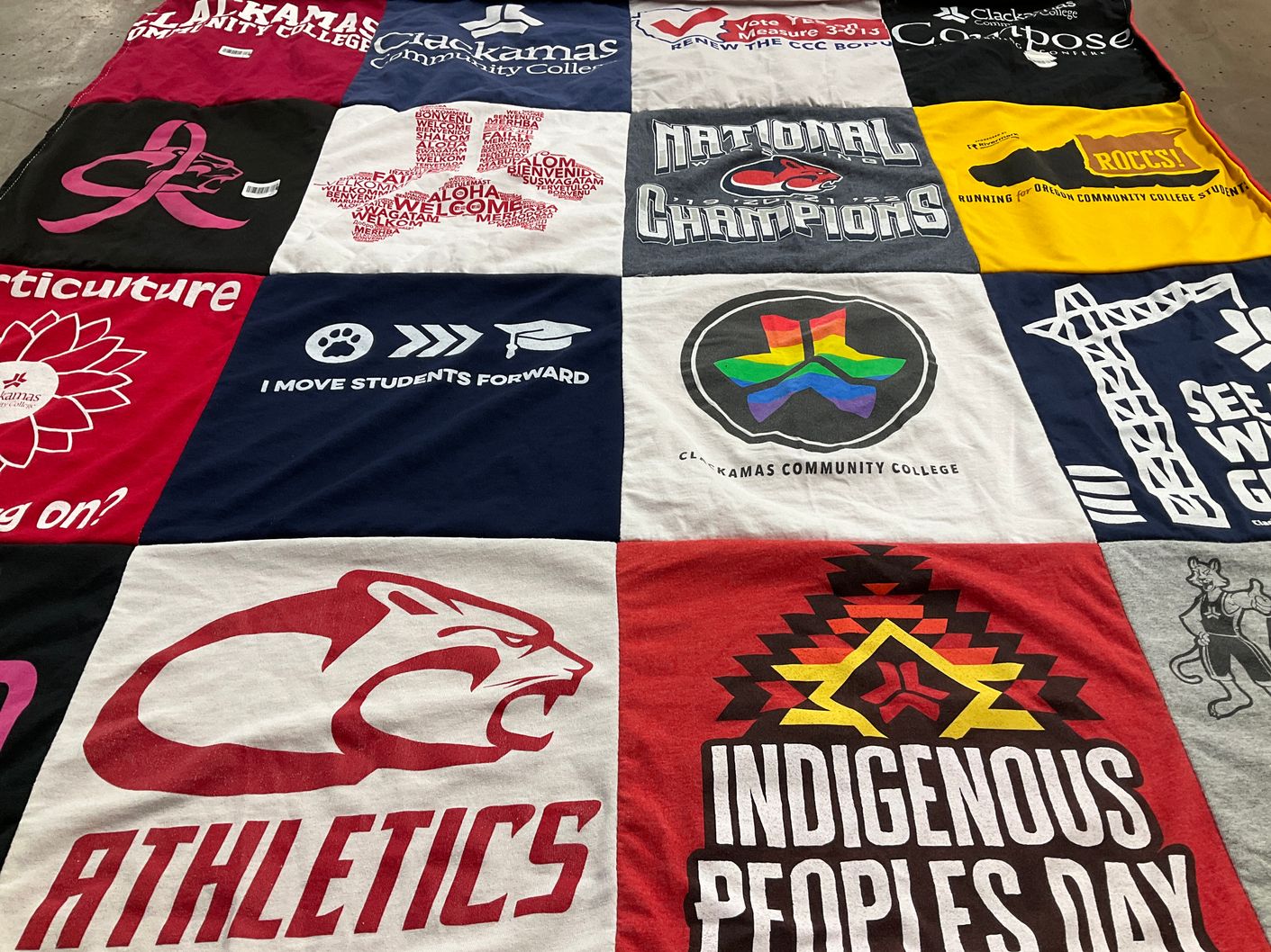 T-shirt quilt from clackamas community college by Tim from OR