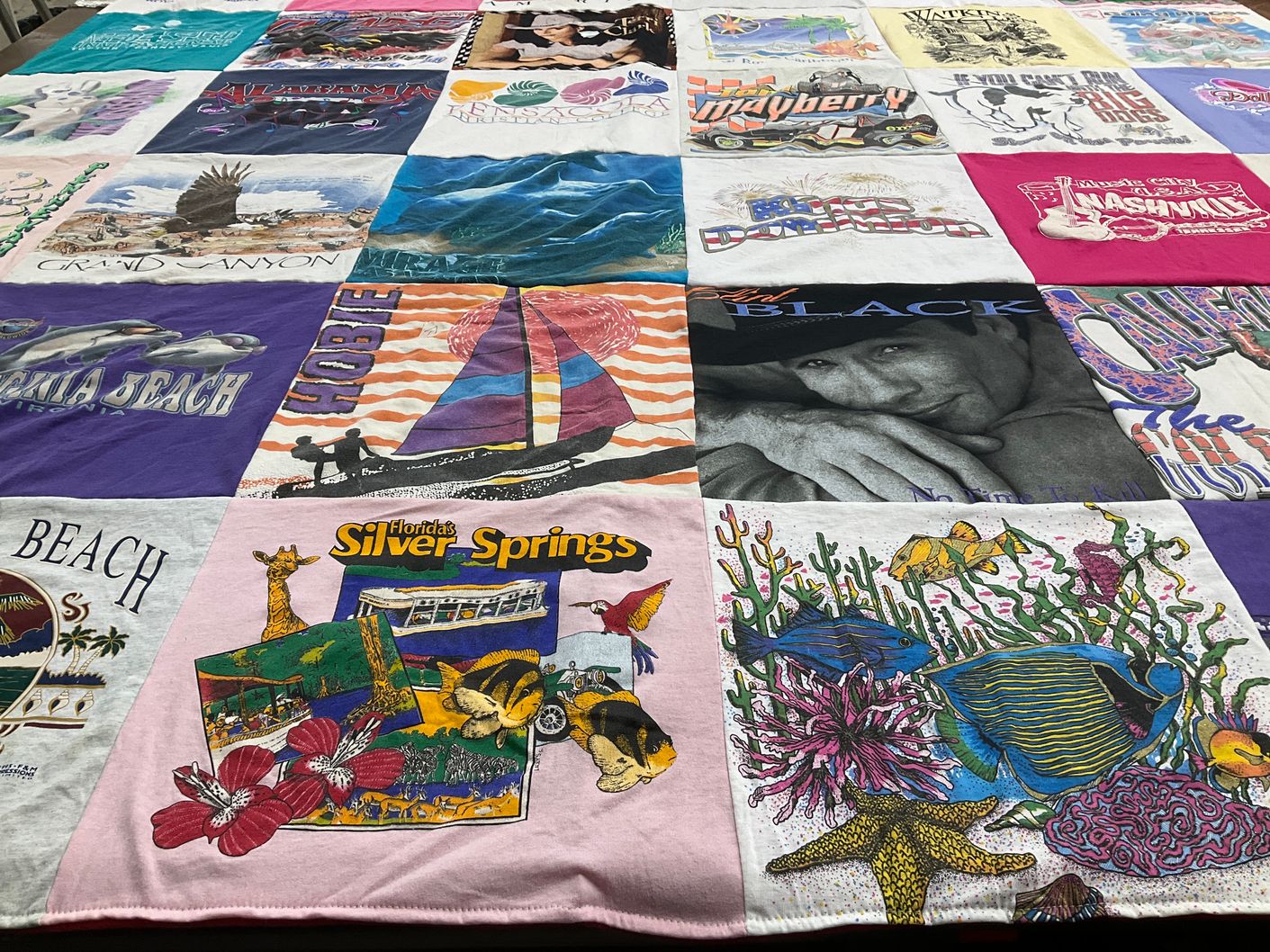 T-shirt quilt with travel, beach themes by Sharon from PA