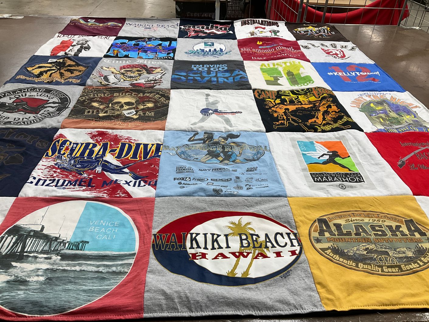 T-shirt quilt with scuba diving, beach activities themes by Eric from NV
