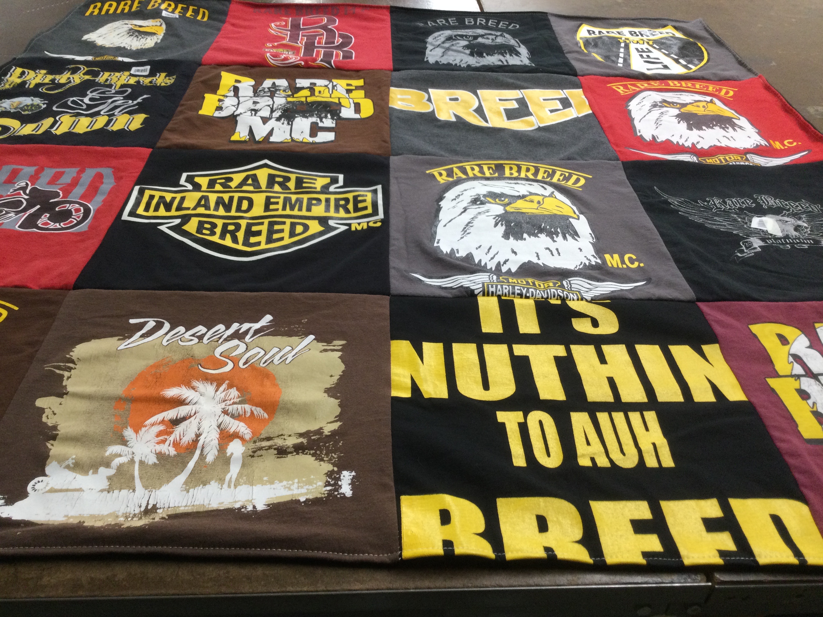 T-shirt quilt with motorcycles, outdoor themes by Anthony from CA