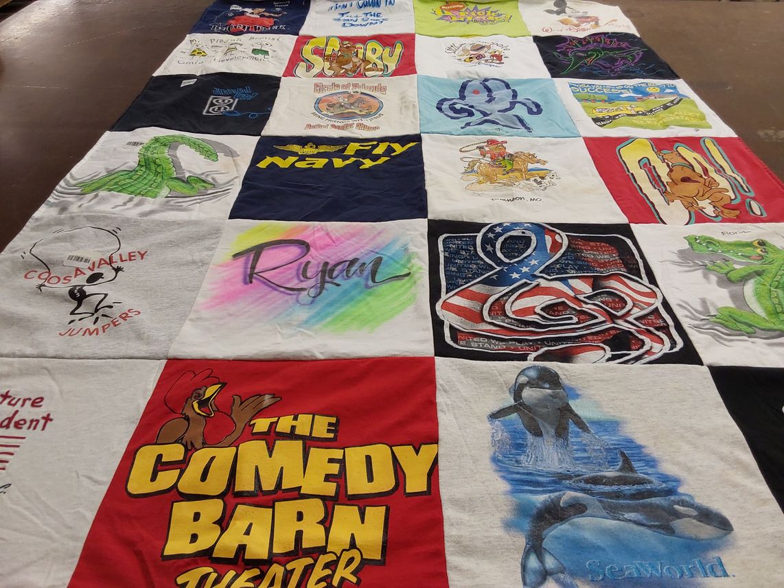 T-shirt quilt with theater, performing arts themes by Angela from AL