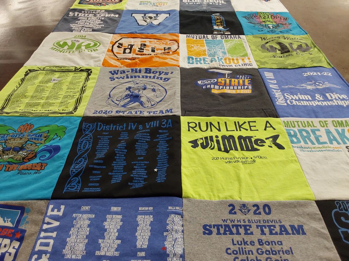T-shirt quilt featuring wa-hi boys swim team by Christen from WA