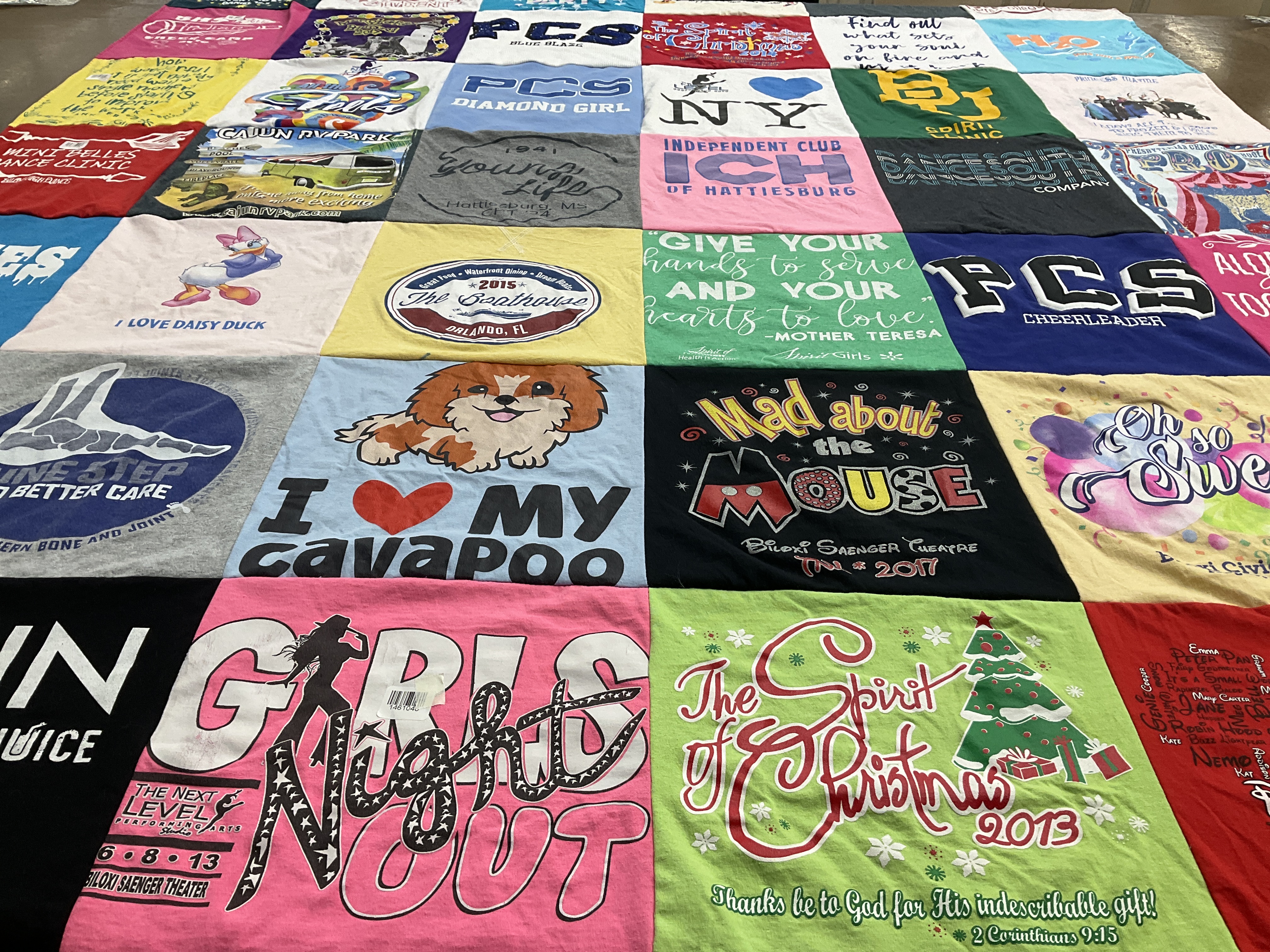 Custom Project Repat t-shirt quilt featuring shirts from pcs cheerleader, independent club of hattiesburg.