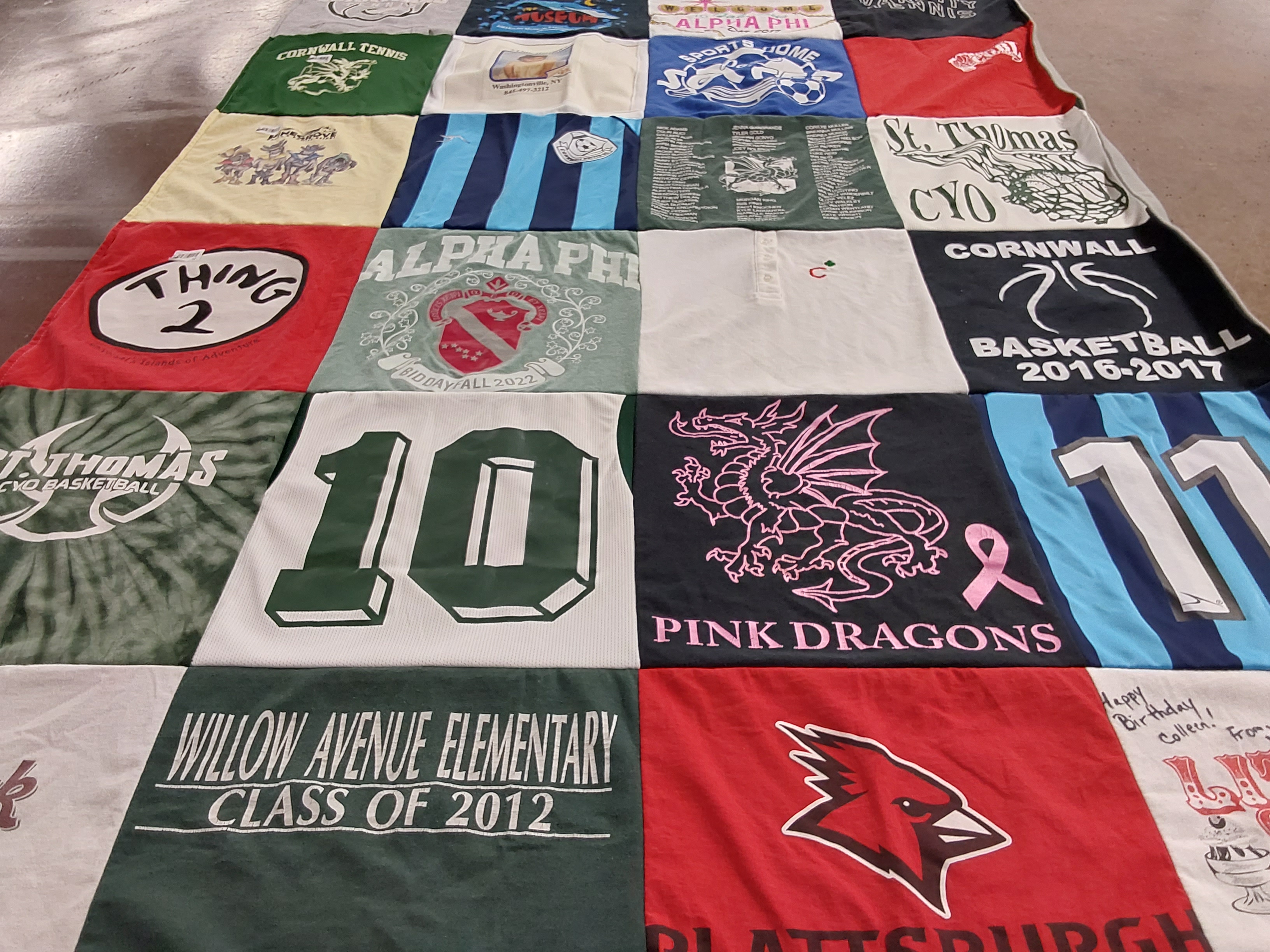 T-shirt quilt featuring cornwall basketball, plattsburgh cardinals by Mary from NY