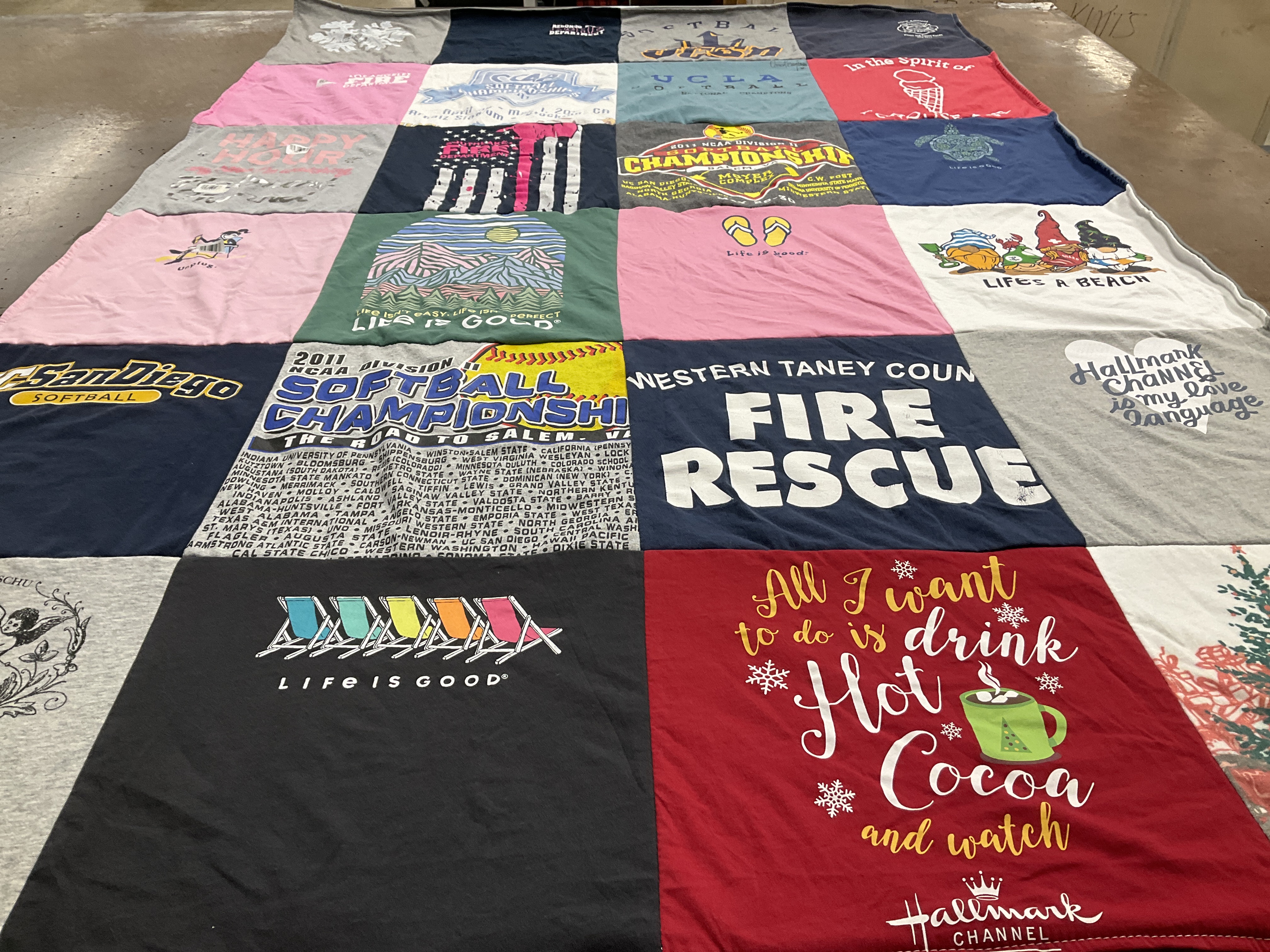Custom Project Repat t-shirt quilt featuring shirts from university of california los angeles.