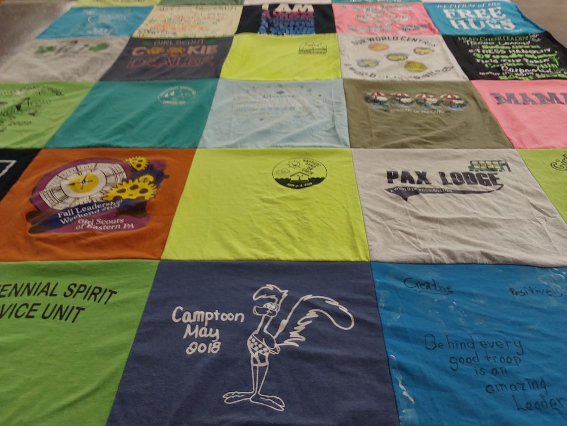 T-shirt quilt with scouting, leadership themes by JOYCE from PA