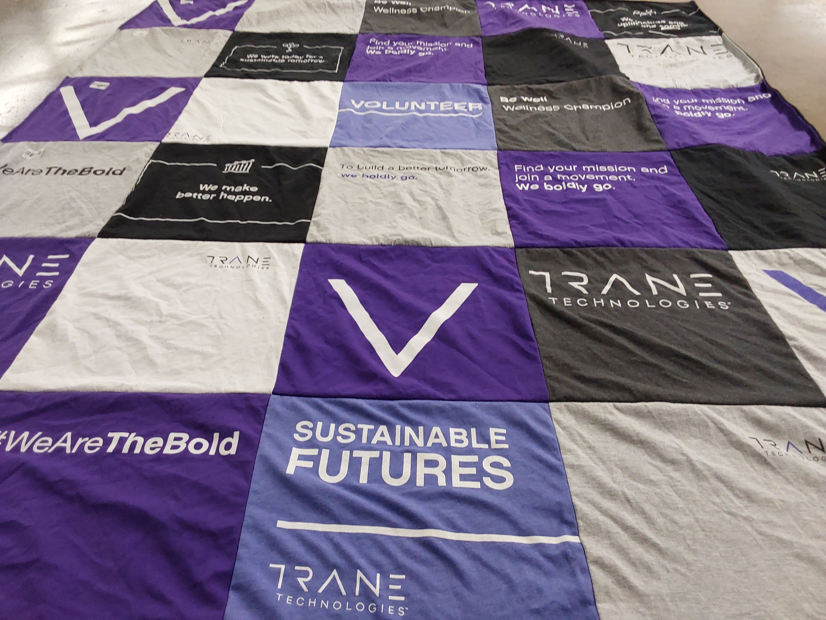T-shirt quilt with wellness, sustainability themes by Dani from NC