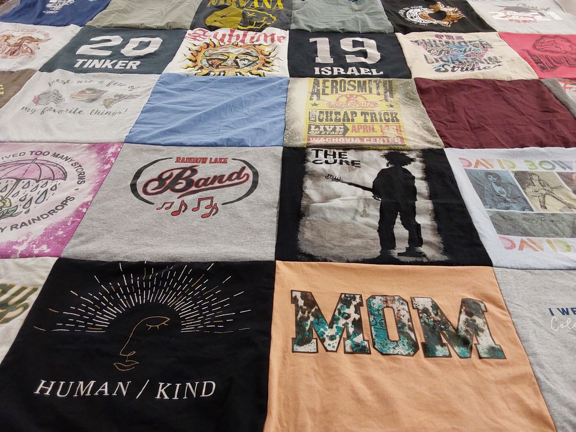 T-shirt quilt with music, family themes by Candi from SC