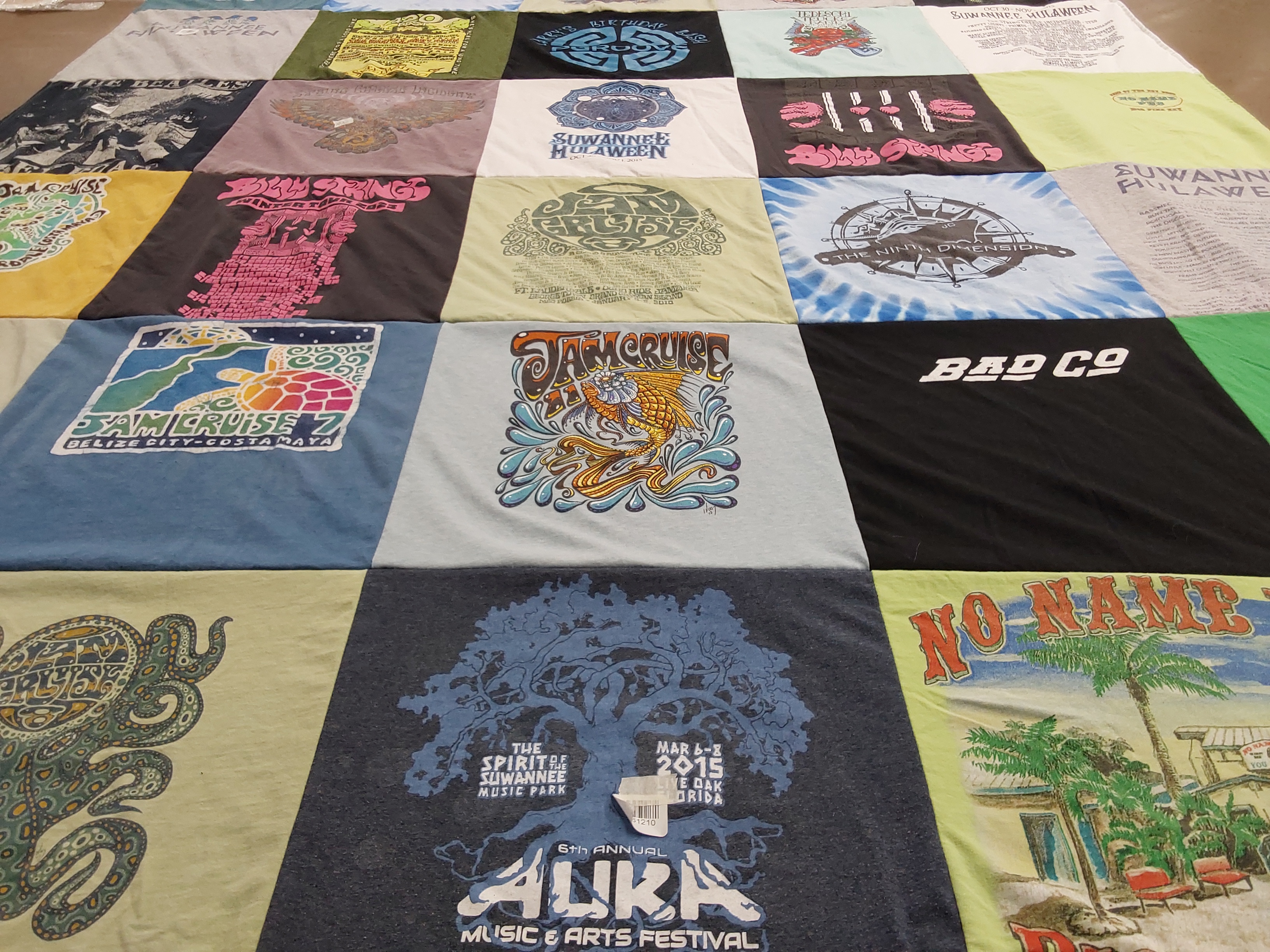 T-shirt quilt with music, arts themes by Linda from TX