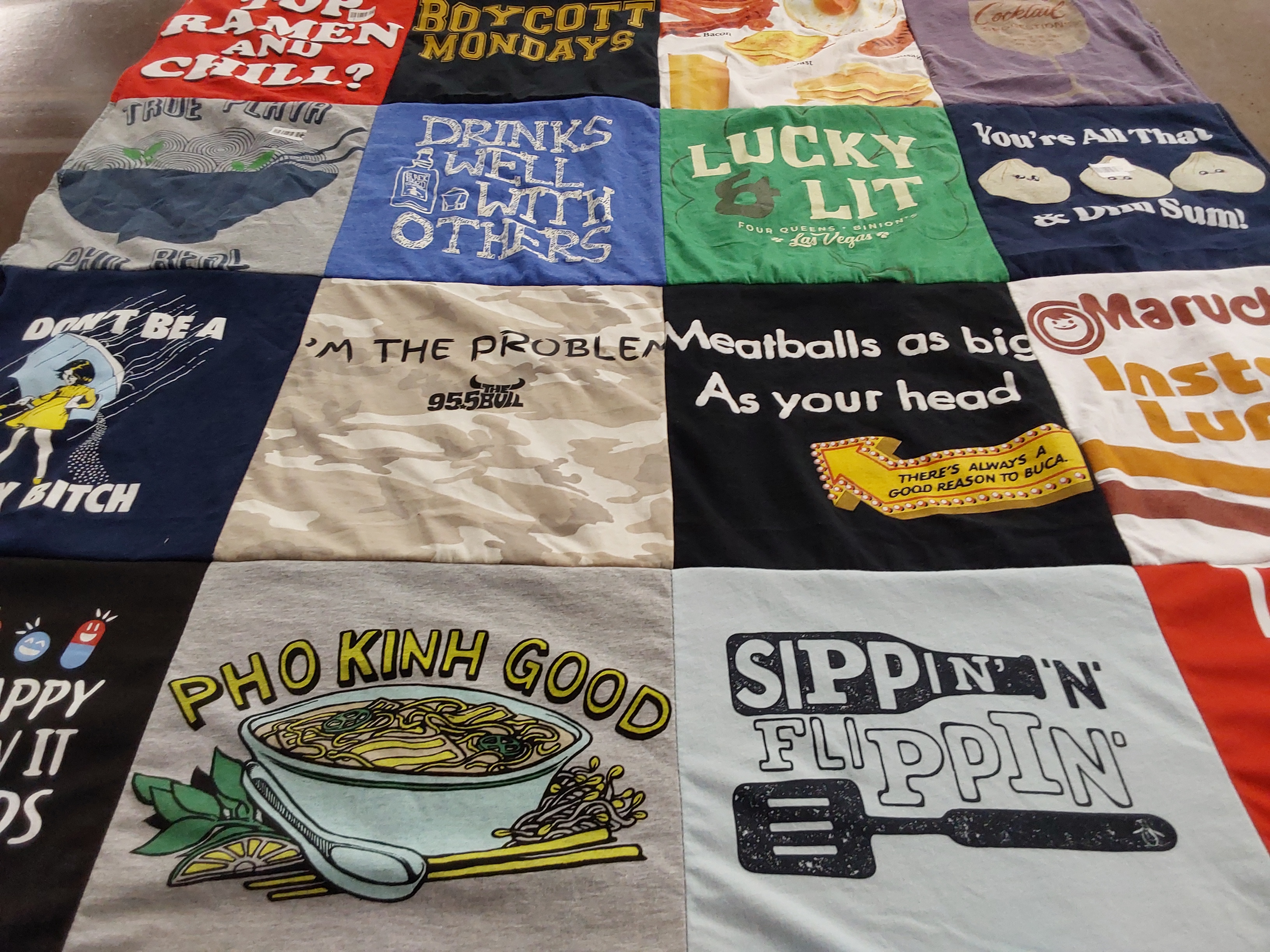 T-shirt quilt with food, cooking themes by Khanh from NV