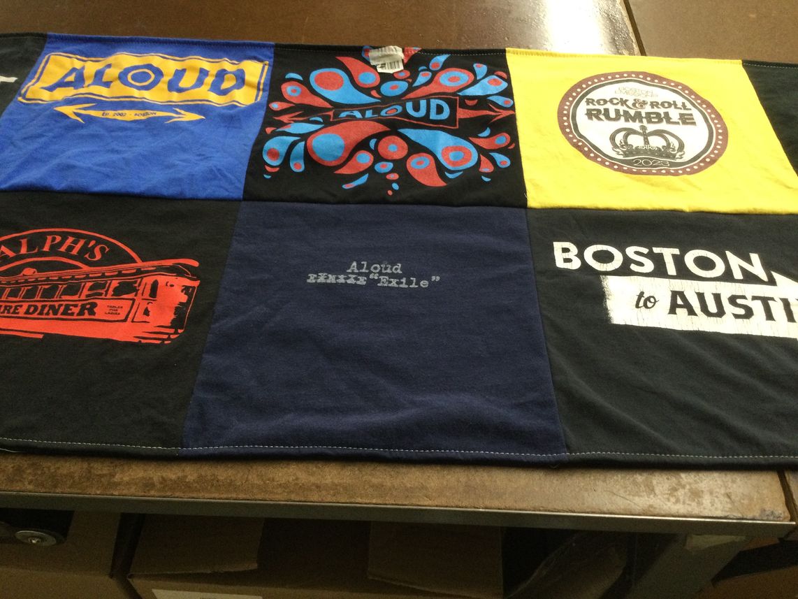T-shirt quilt with music, dining themes by Jennifer from CA
