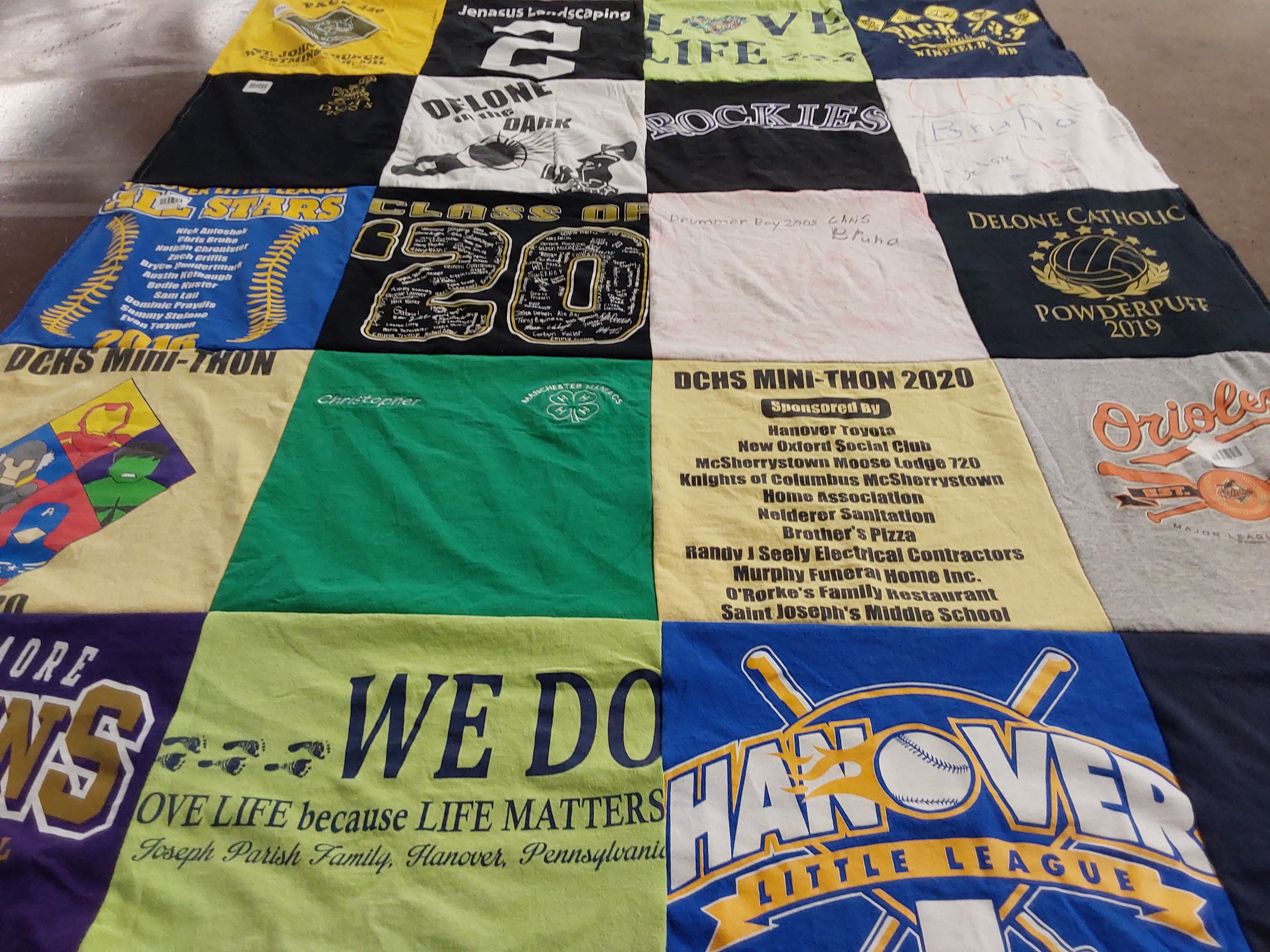 T-shirt quilt featuring delone catholic high school, hanover high school by Stephen from PA