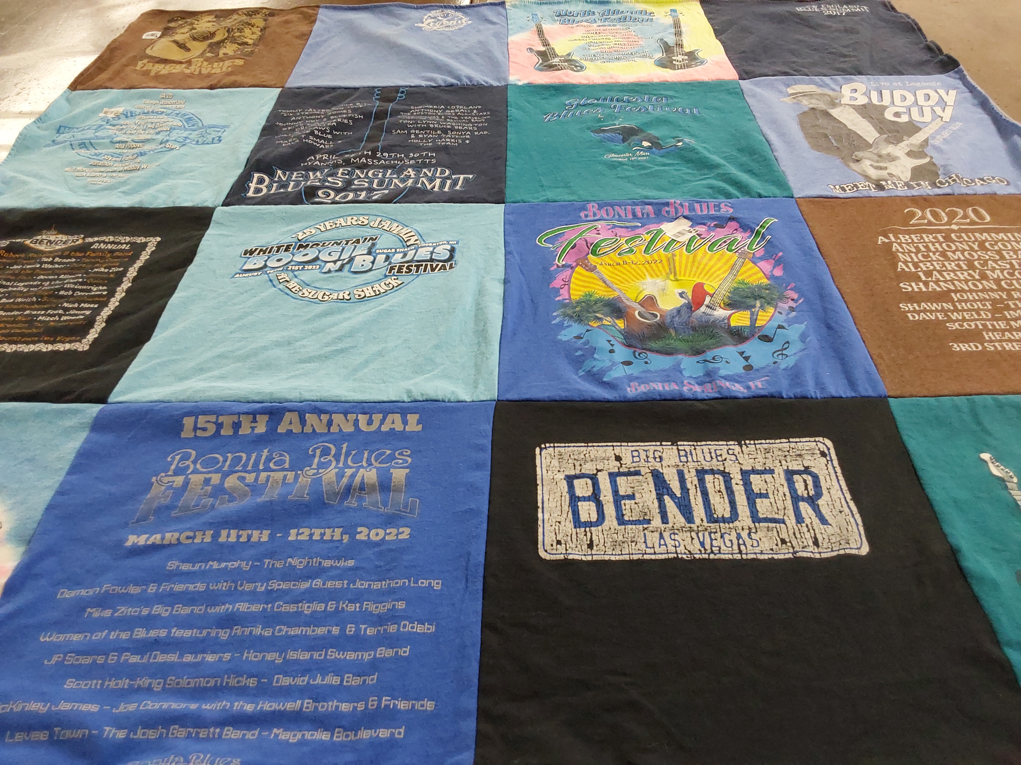 T-shirt quilt with blues music, music festivals themes by Charles from MA