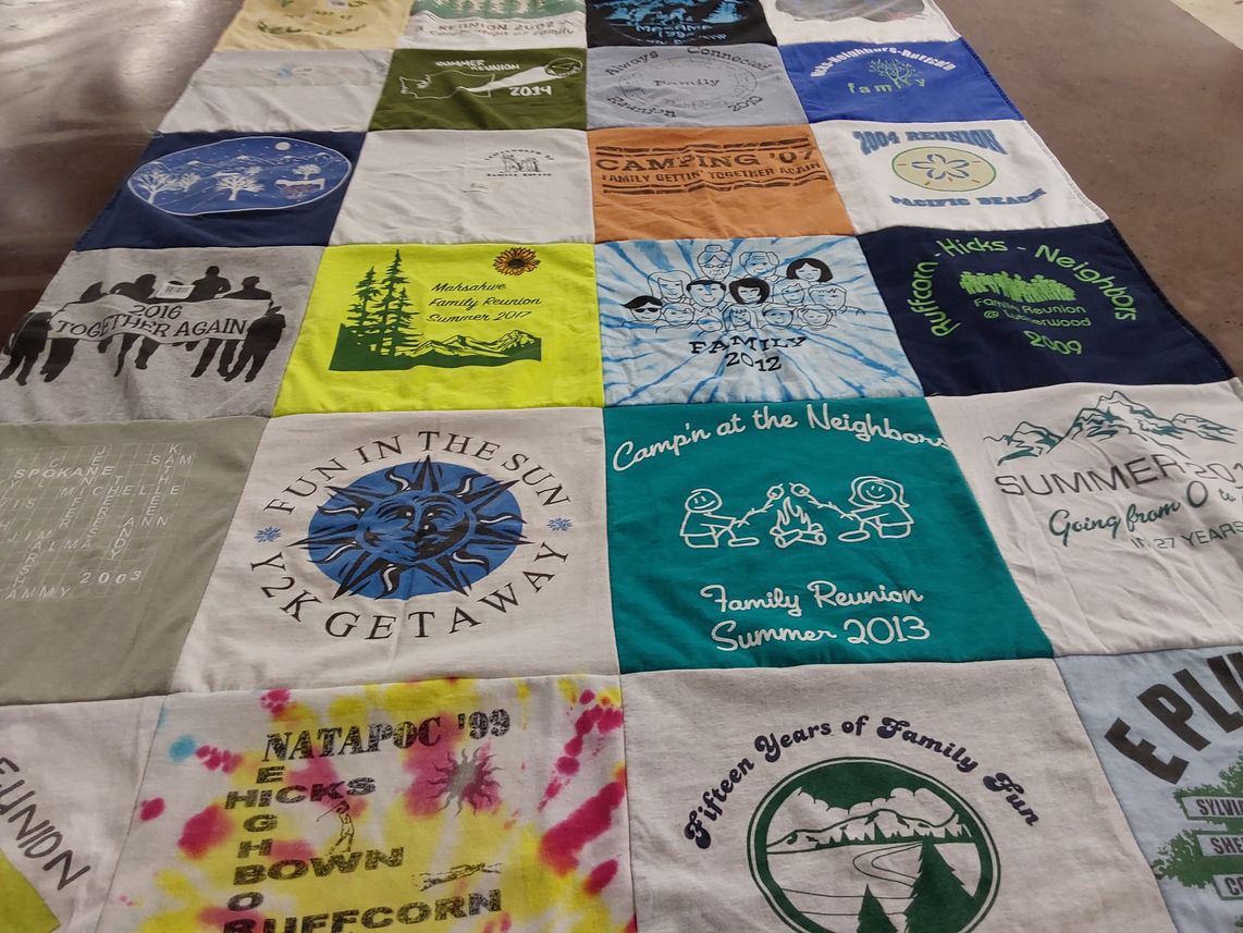 T-shirt quilt with family gatherings, reunions themes by Colleen from TX