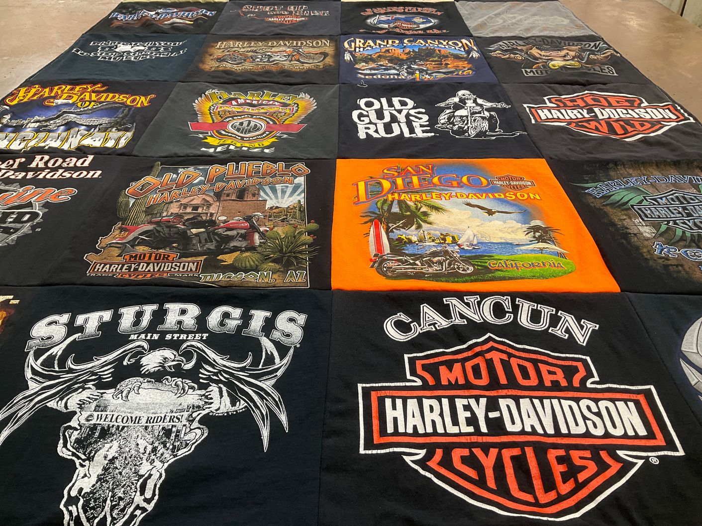 T-shirt quilt with motorcycles, travel themes by Sherrie from AZ