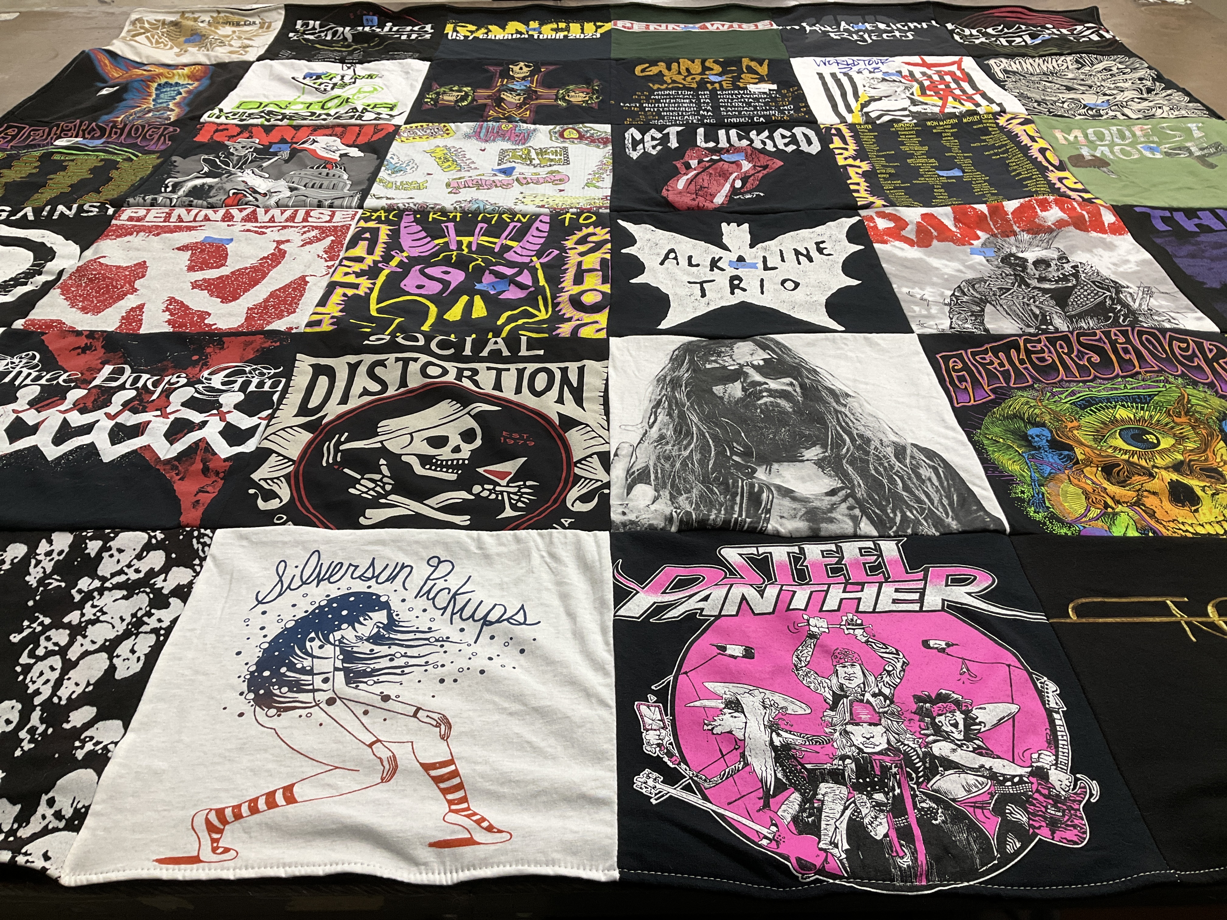 T-shirt quilt with music, punk themes by Sarah from CA
