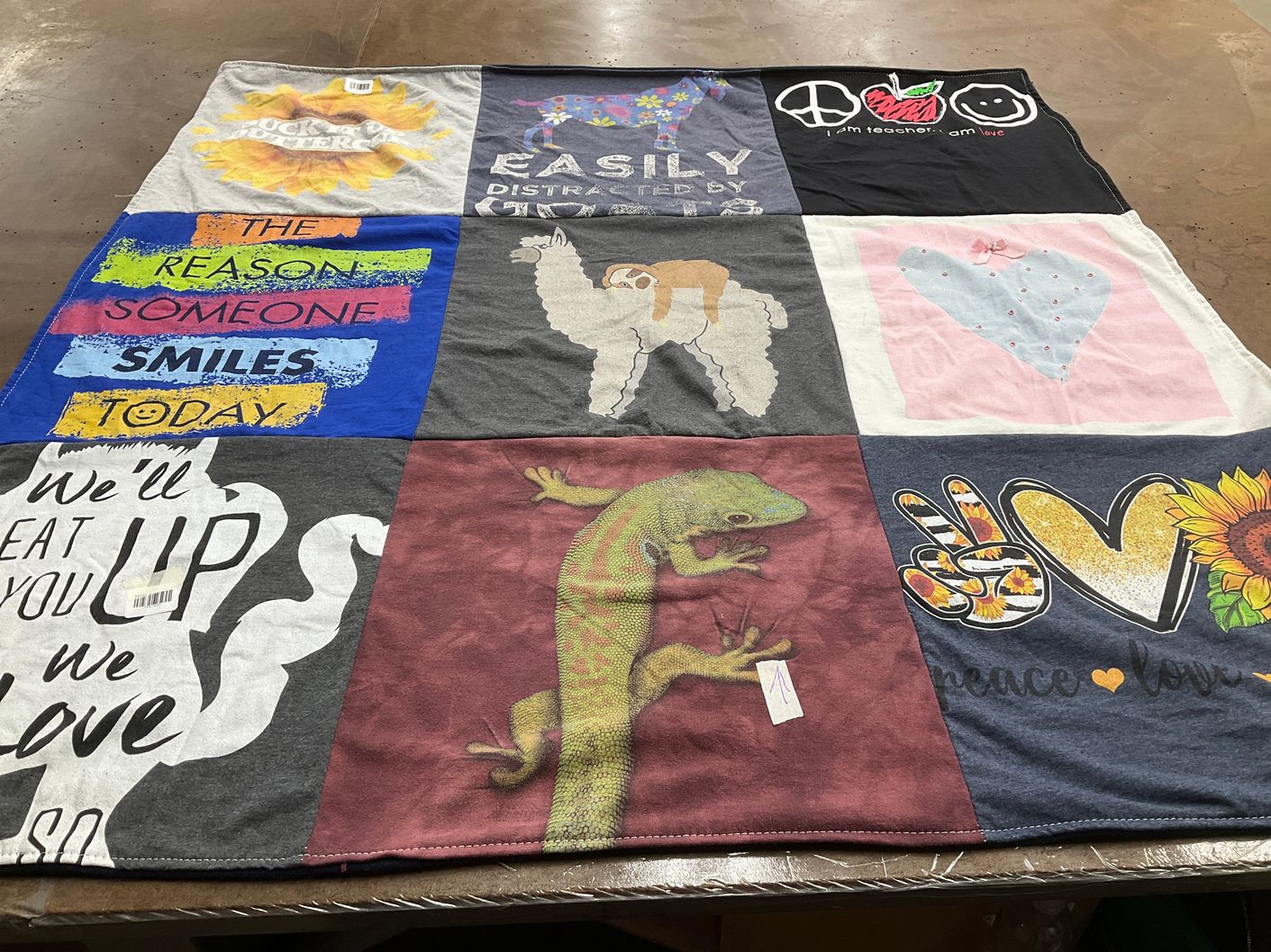 T-shirt quilt with teaching, sunflowers themes by Bill from FL