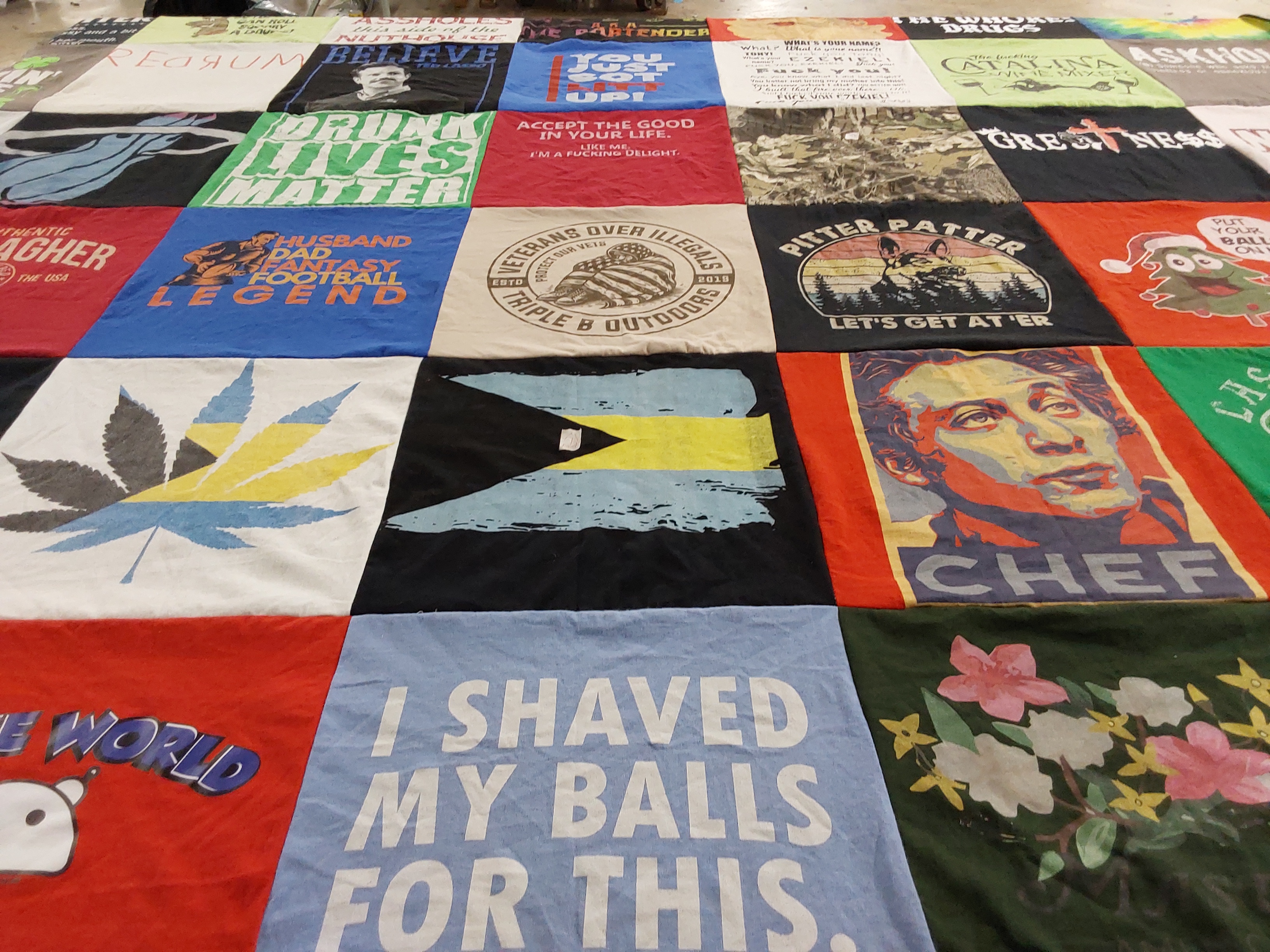 T-shirt quilt with football, fantasy sports themes by Donald from GA