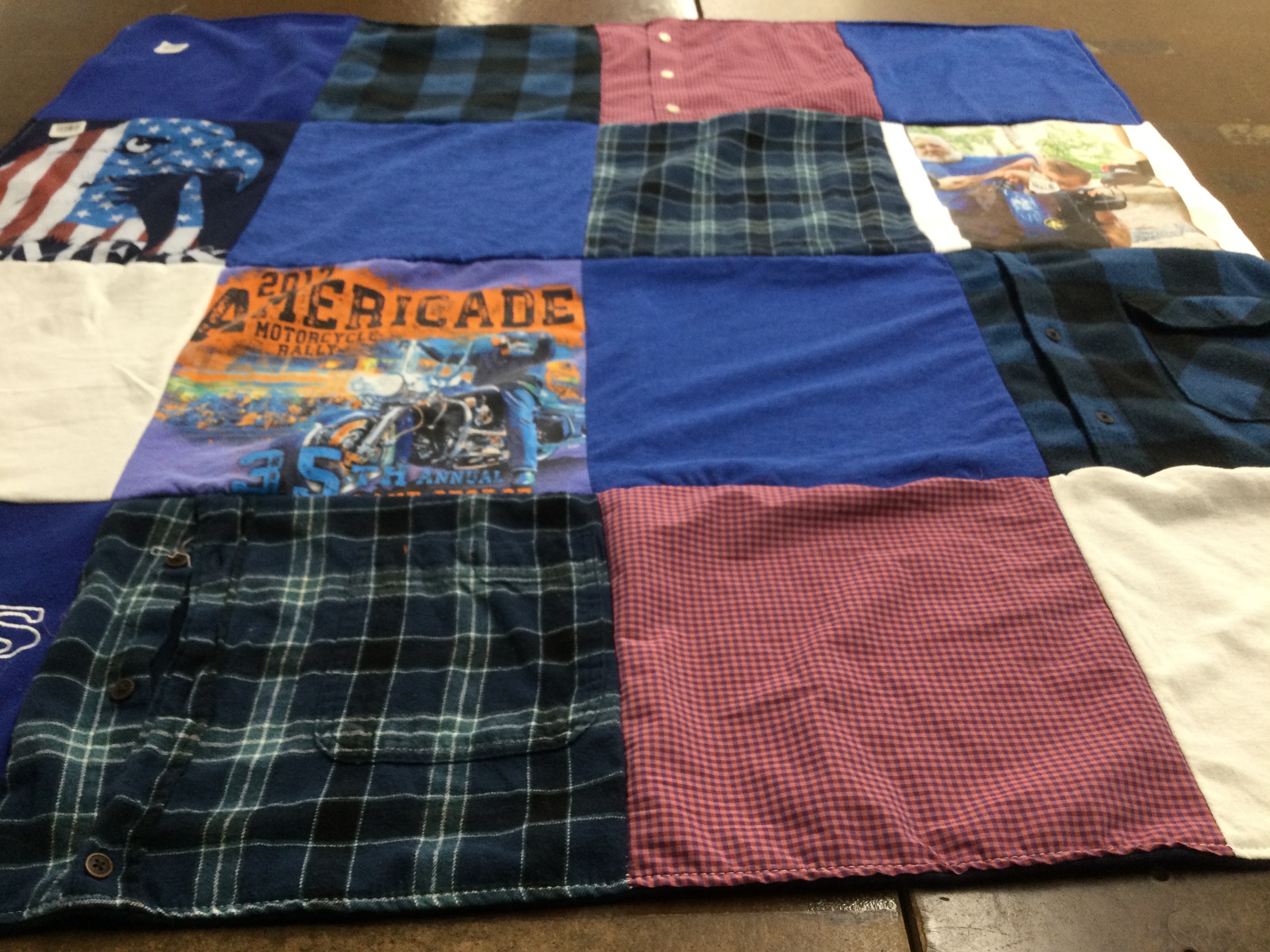 T-shirt quilt with motorcycles themes by Susan from NY