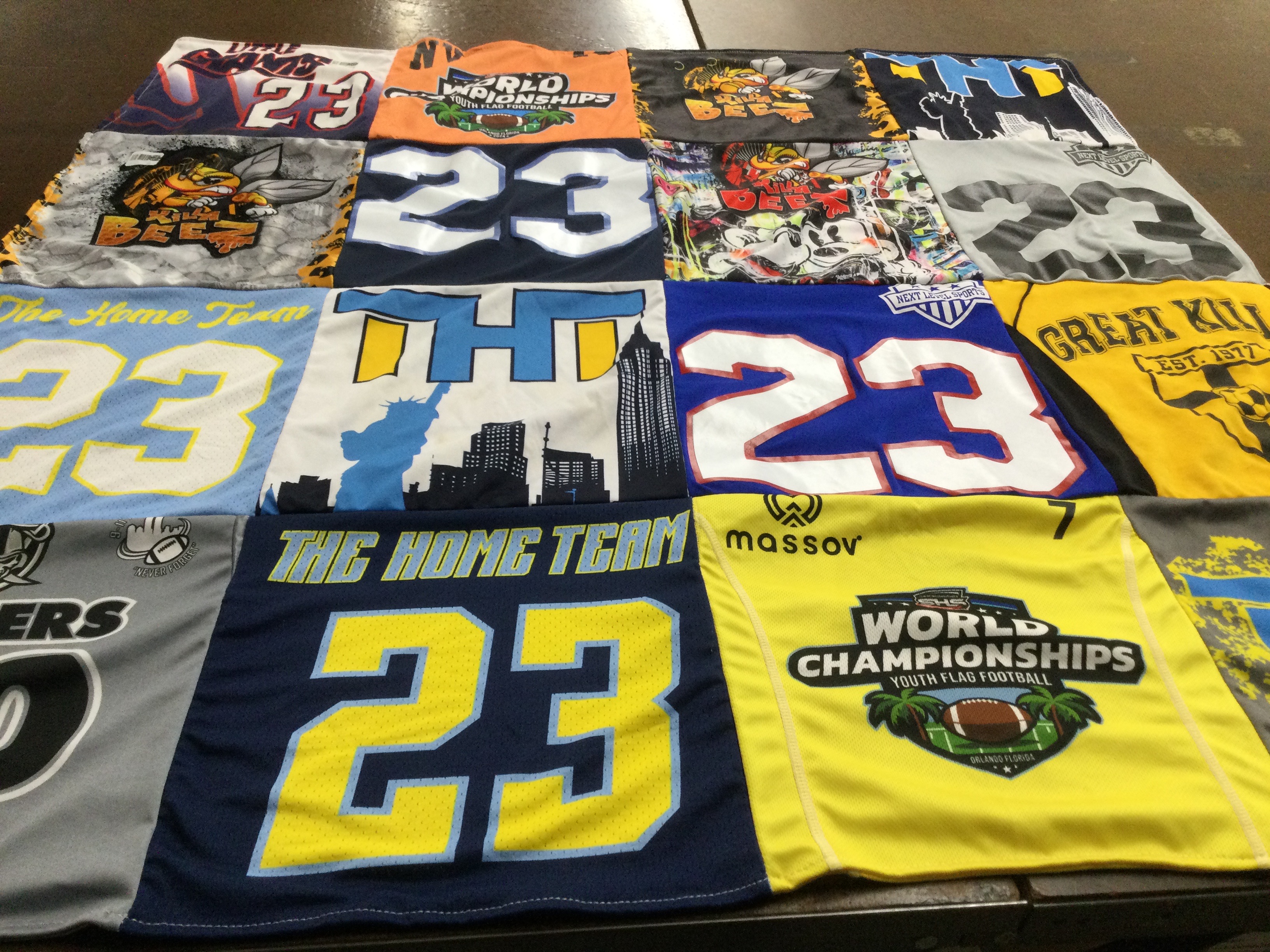 T-shirt quilt with youth flag football themes by ERIKA from NY