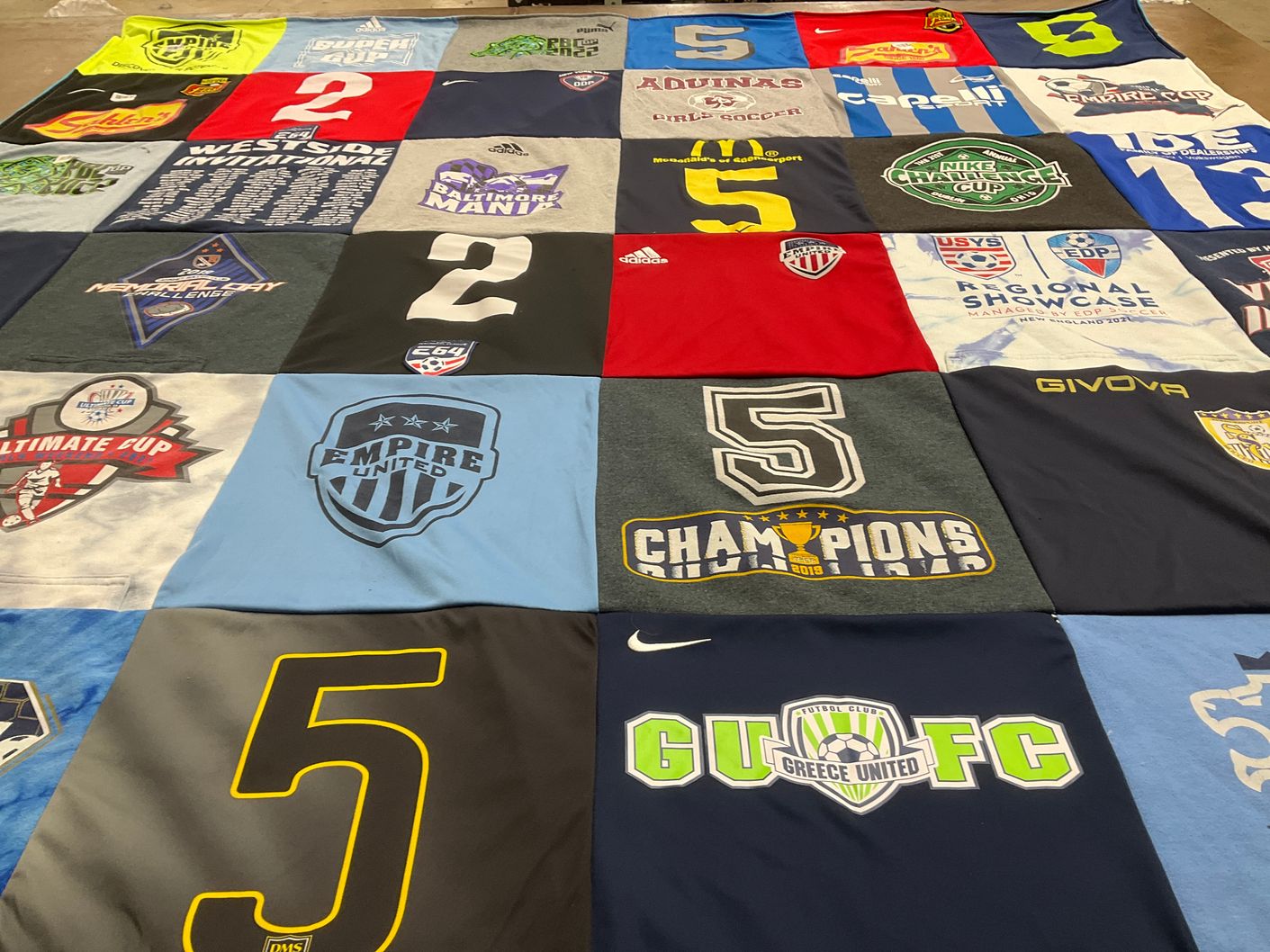 T-shirt quilt with soccer, sports themes by Stephanie from NY